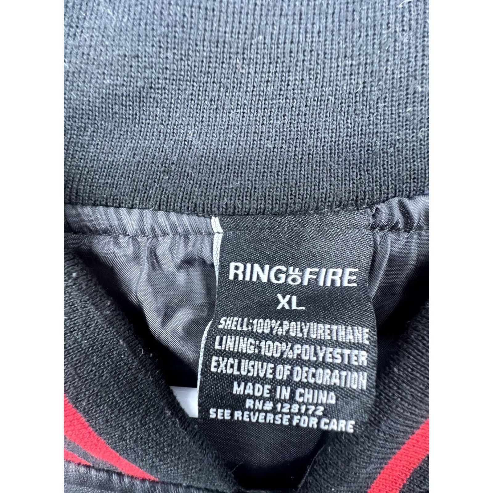 Ring Of Fire Ring Of Fire Jacket Men's XL Black Faux Leather Varsity Snap Red Stripes 80s 90s Size US XL / EU 56 / 4 - 4 Thumbnail