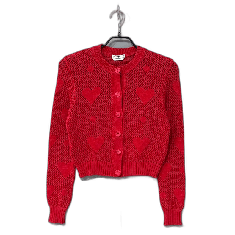 Fendi Red Heart Knit Cardigan Fendi Size M / US 6-8 / IT 42-44 - 1 Thumbnail