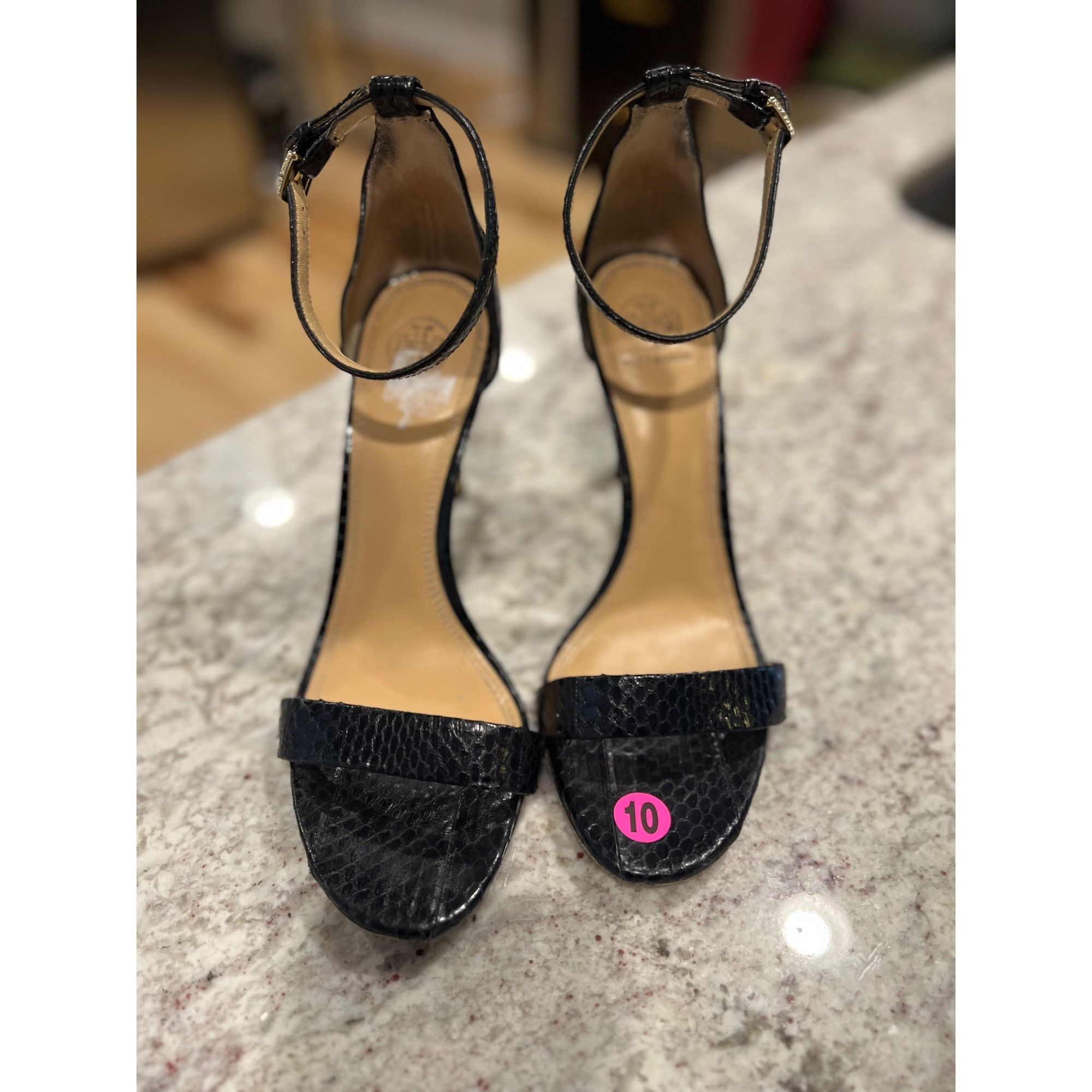 Tory Burch Tory Burch Snakeskin Black and Gold Heels - Size 10 Size US 10 / IT 40 - 3 Thumbnail