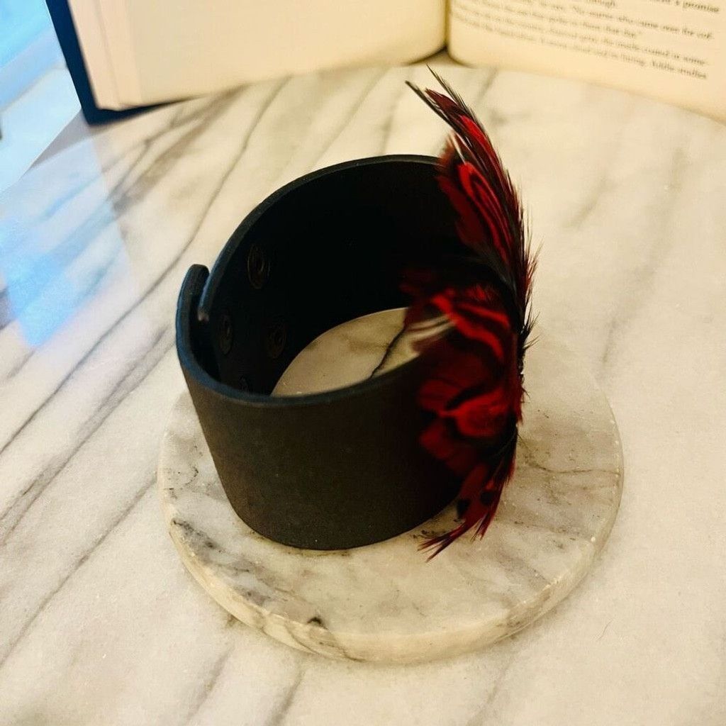 Jewelry Feather Wrap Bracelet Red Black Vegan Leather Snap Closure Size ONE SIZE - 4 Thumbnail