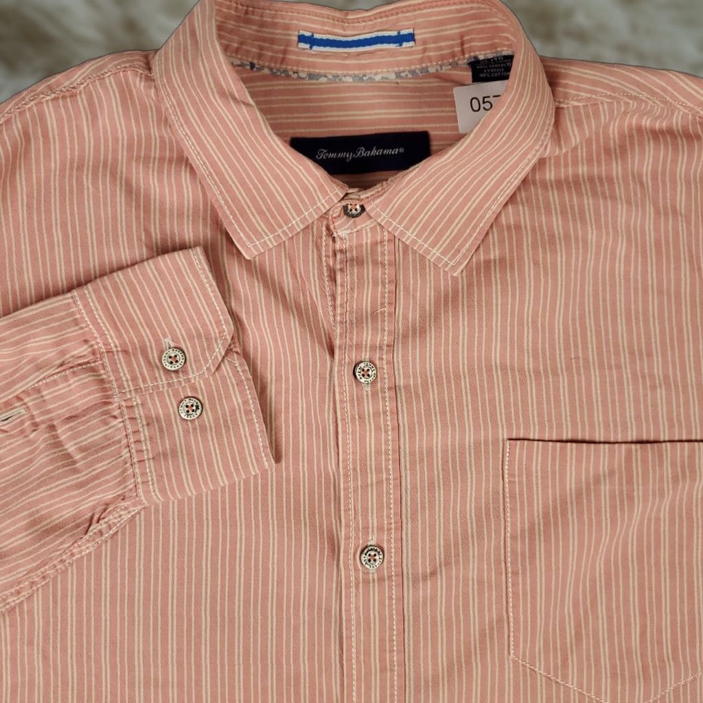 Tommy Bahama Tommy Bahama Button-Up Shirt Mens XL Pink Striped Cotton Long Sleeve Size US XL / EU 56 / 4 - 1 Thumbnail