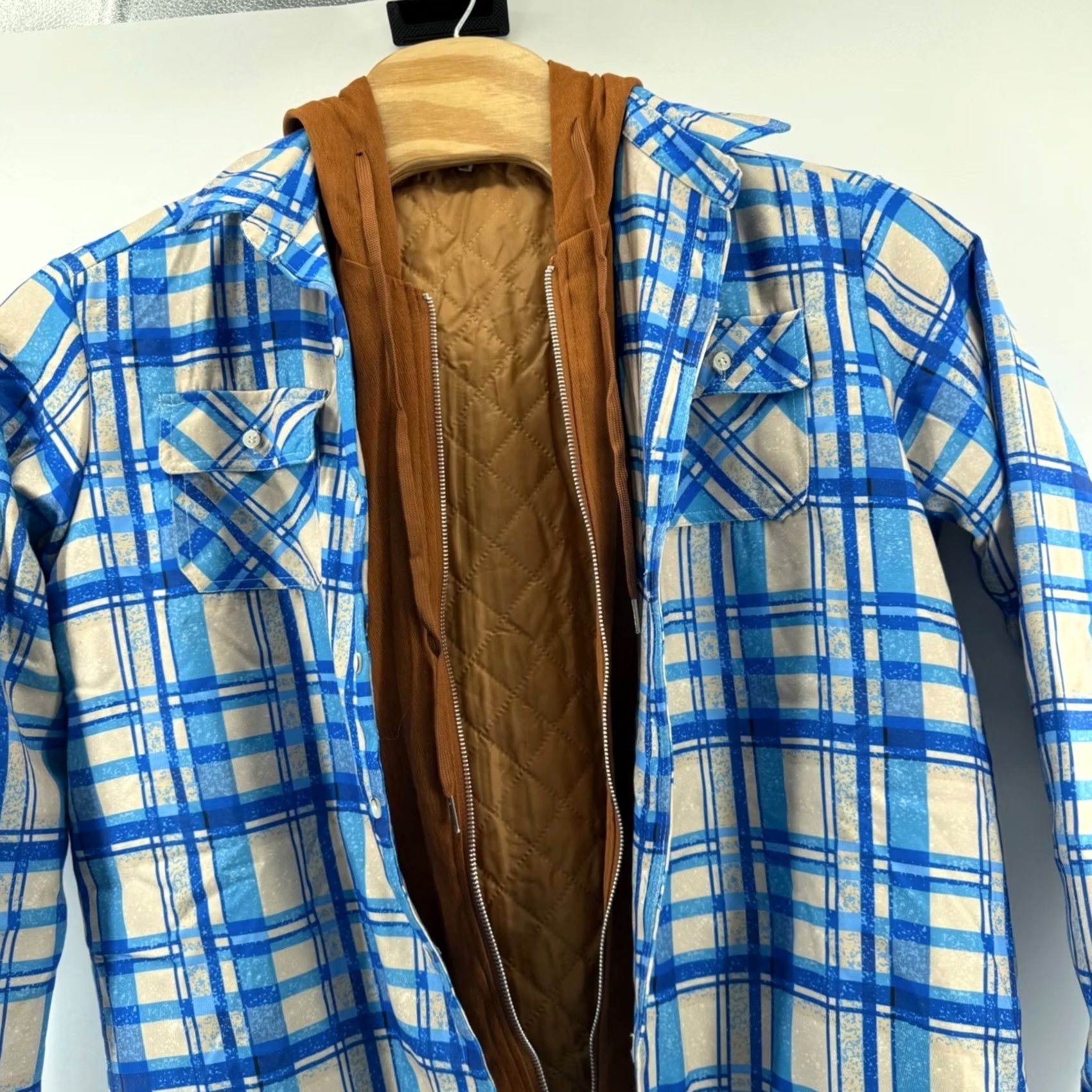 Vintage VINTAGE Blue Plaid Hooded Jacket M Mens Shacket Quilted Zip Front Button Closure Outerwear Fall Outdoor Hiking Size US M / EU 48-50 / 2 - 3 Thumbnail