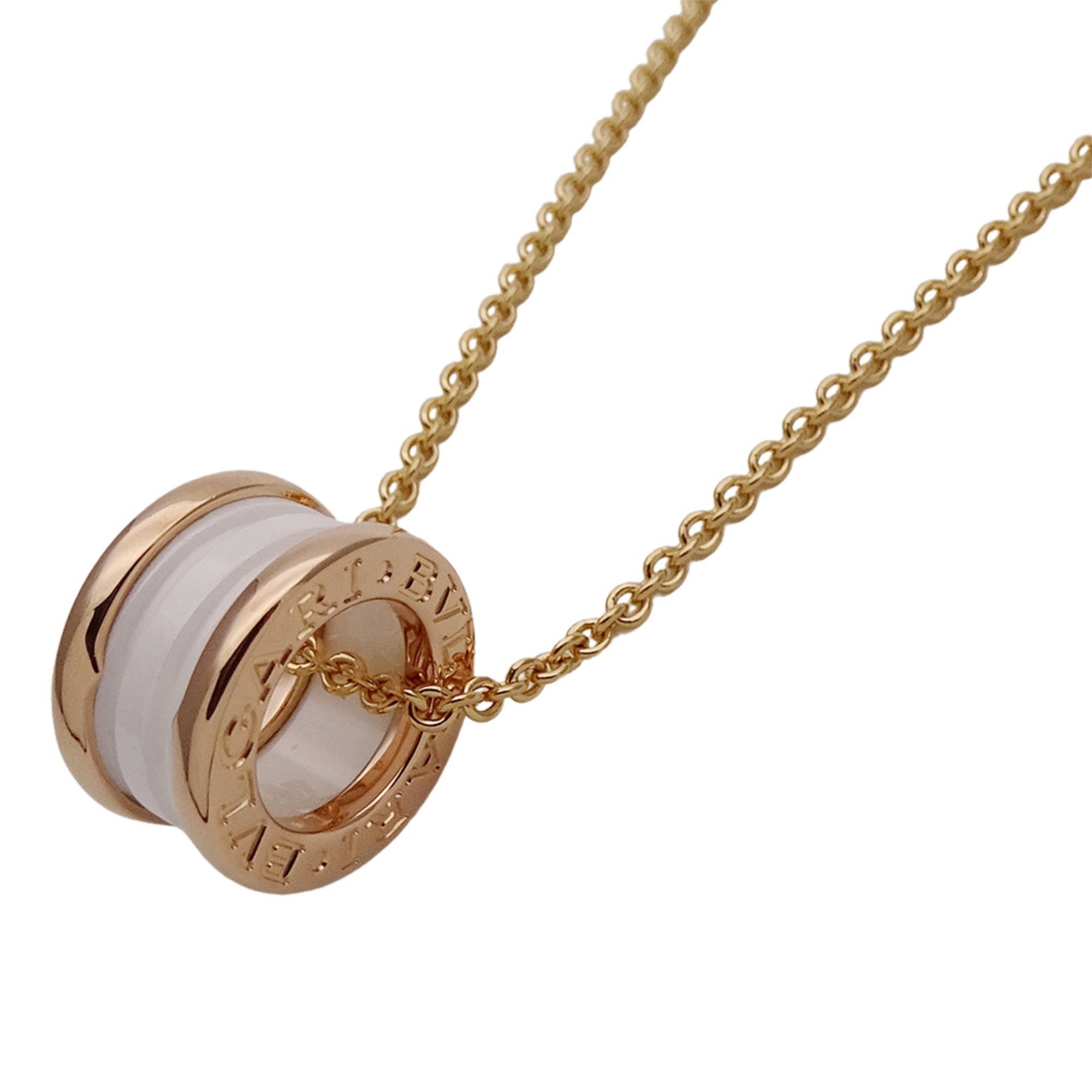 BVLGARI B-zero1 necklace for men and women, polished in 750PG white ceramic  pink gold. Necklaces