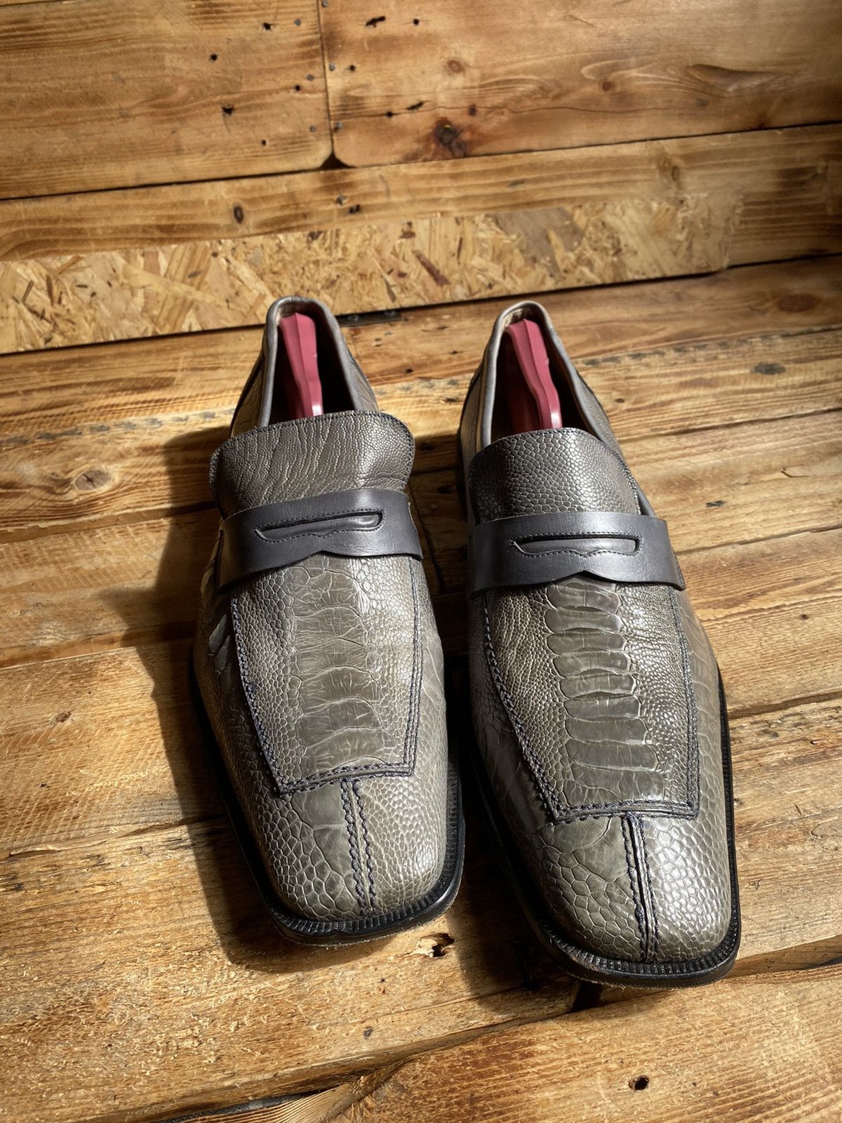 David Eden exotic crocodile and ostrich leg loafers UK 12