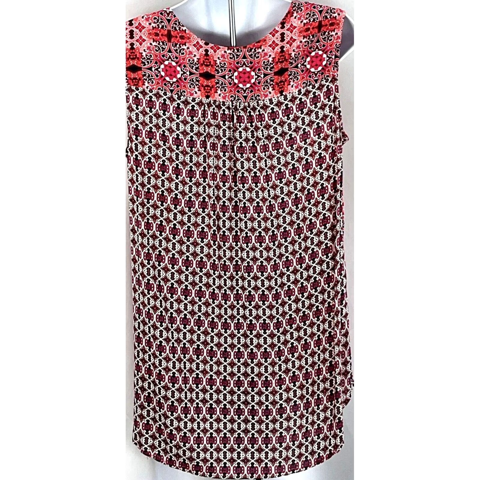 Pinko Como sleeveless Blouse XL Pink Orange Psychedelic 1/2 Button Hippie V-Neck Women Size XL / US 12-14 / IT 48-50 - 3 Thumbnail