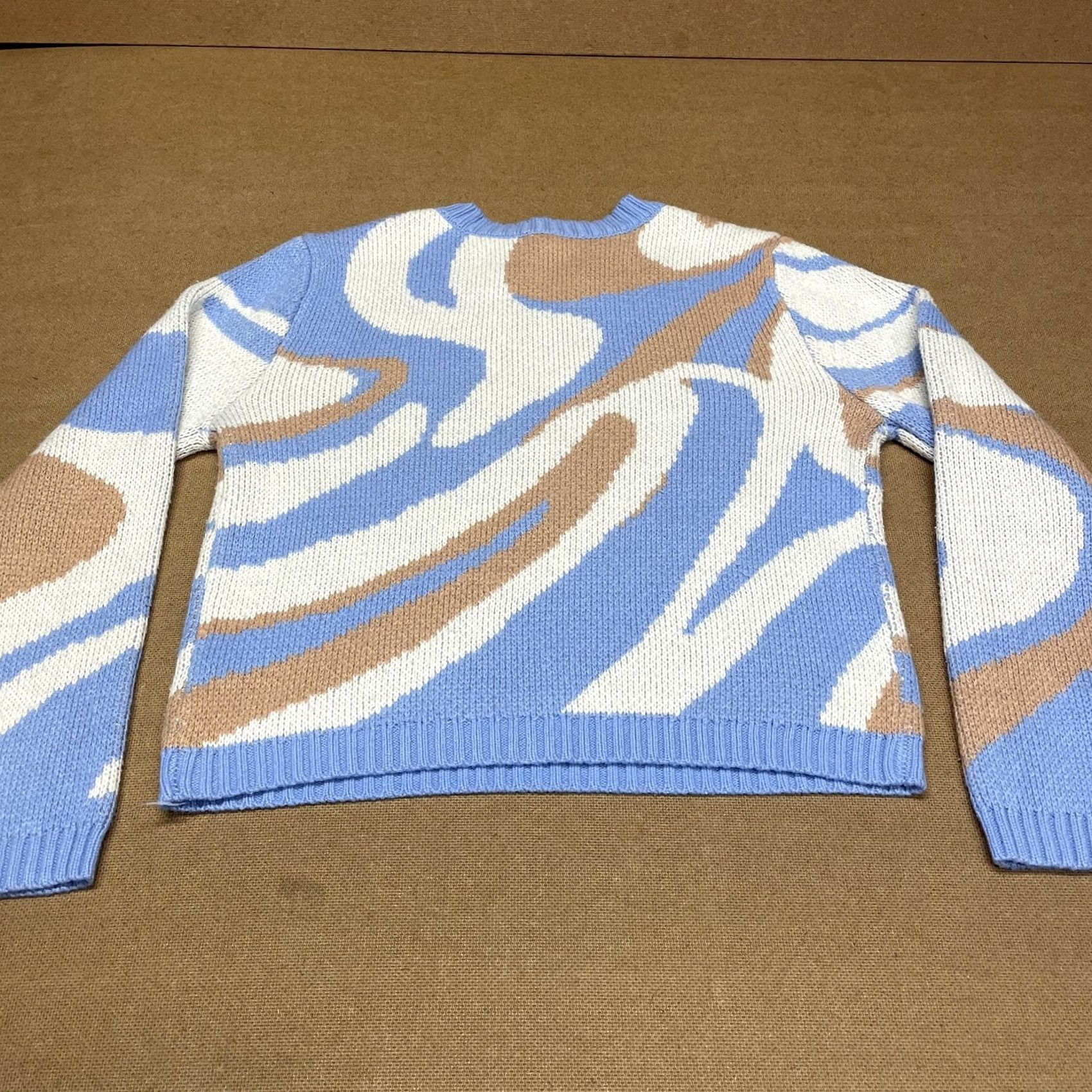 Vintage Full Tilt Sweater Womens Small Blue White Tan Crewneck Knit Abstract Pullover Size M / US 6-8 / IT 42-44 - 7 Thumbnail