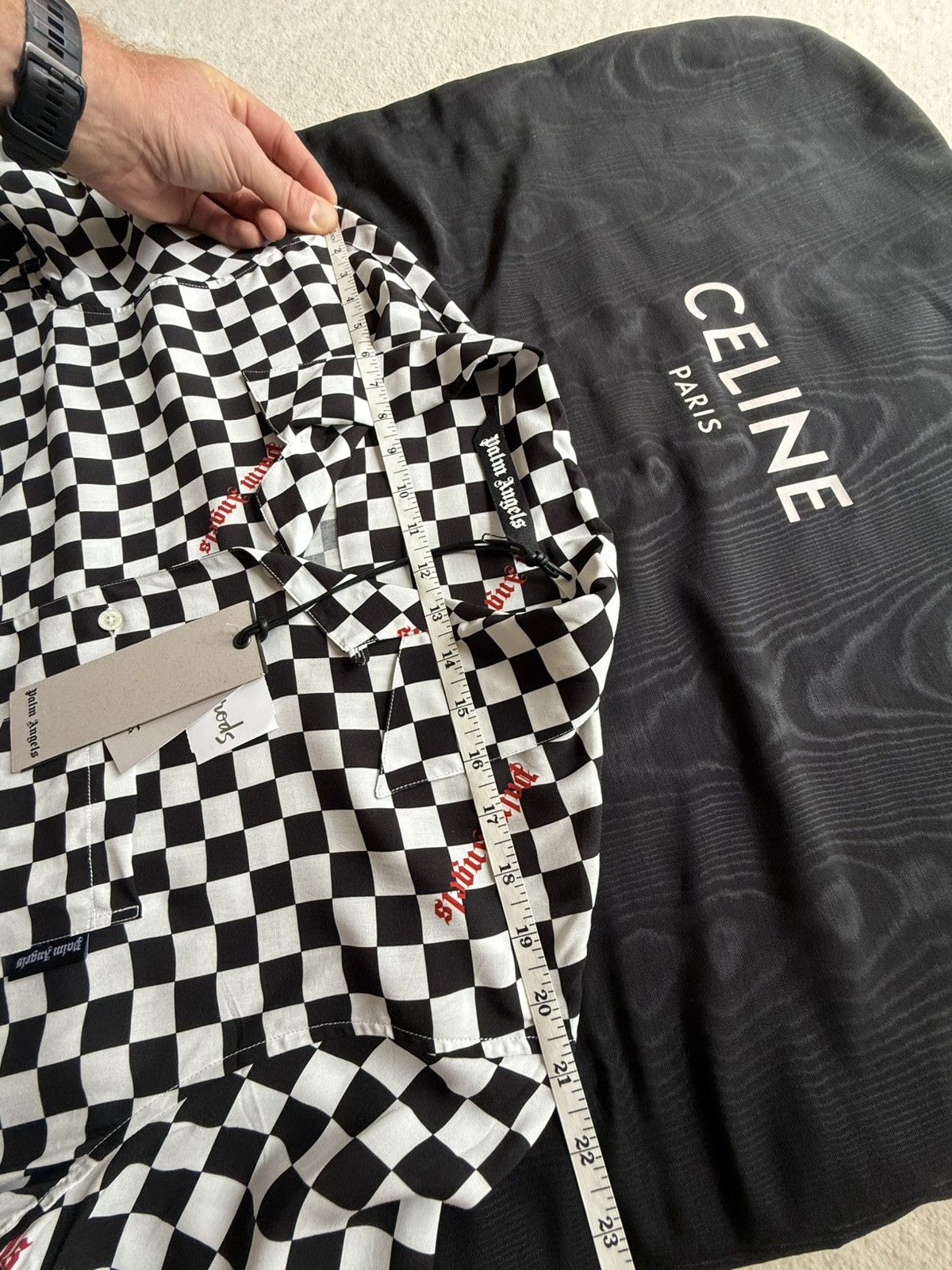 $790 Palm angels checkerboard checker ss hawaiian shirt 52