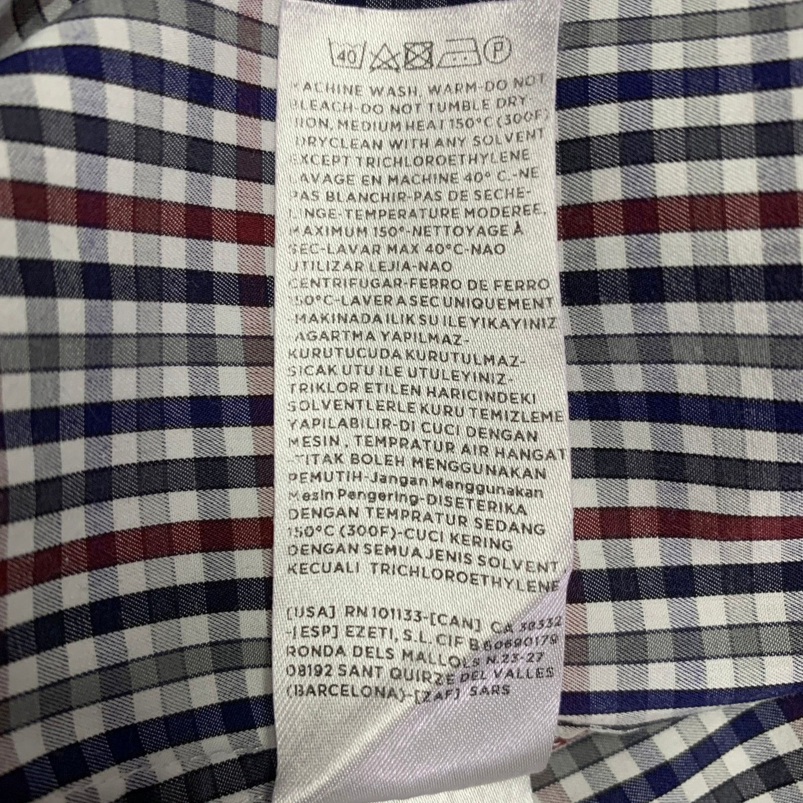 Ermenegildo Zegna Size XL Navy Red Checkered Cotton Long Sleeve Shirt Size US XL / EU 56 / 4 - 7 Thumbnail