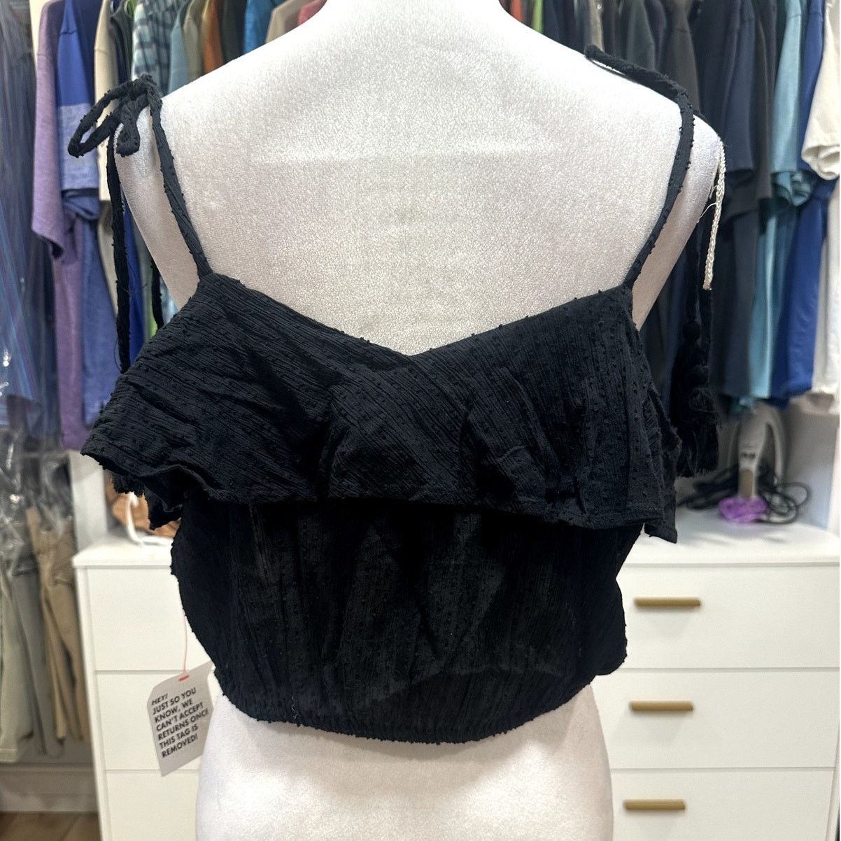 Topshop Topshop Women's Black Ruched Crop Top Tassel Tie Straps 12 Size XL / US 12-14 / IT 48-50 - 5 Thumbnail