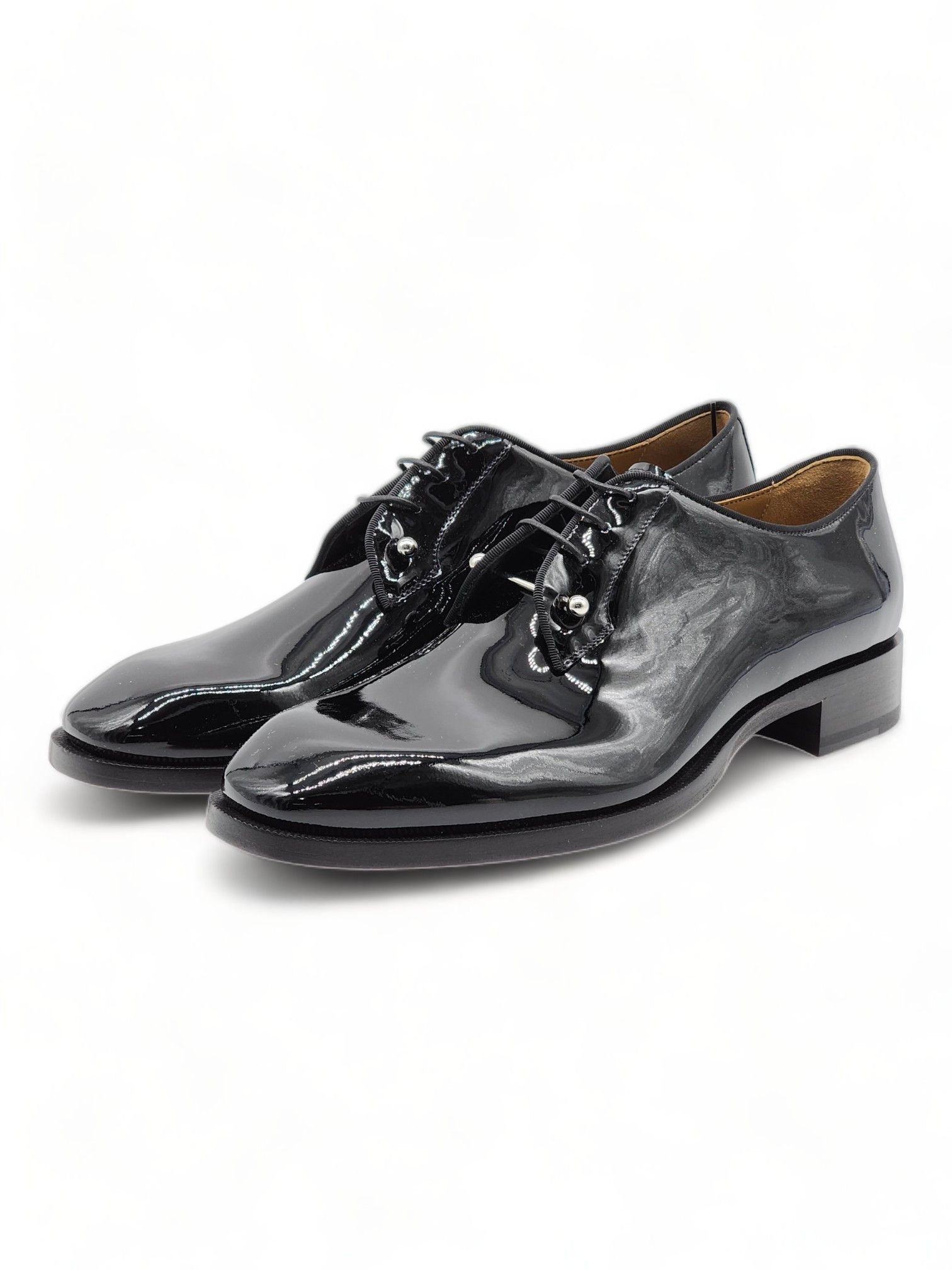 image of Christian Louboutin Chambeliss Patent Leather Tuxedo Derby Shoes 42 in Black, Men's (Size 9)