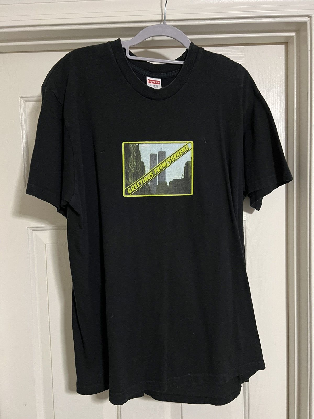 Supreme Greetings Tee “Twin Towers” T-Shirt (Black) // SS19