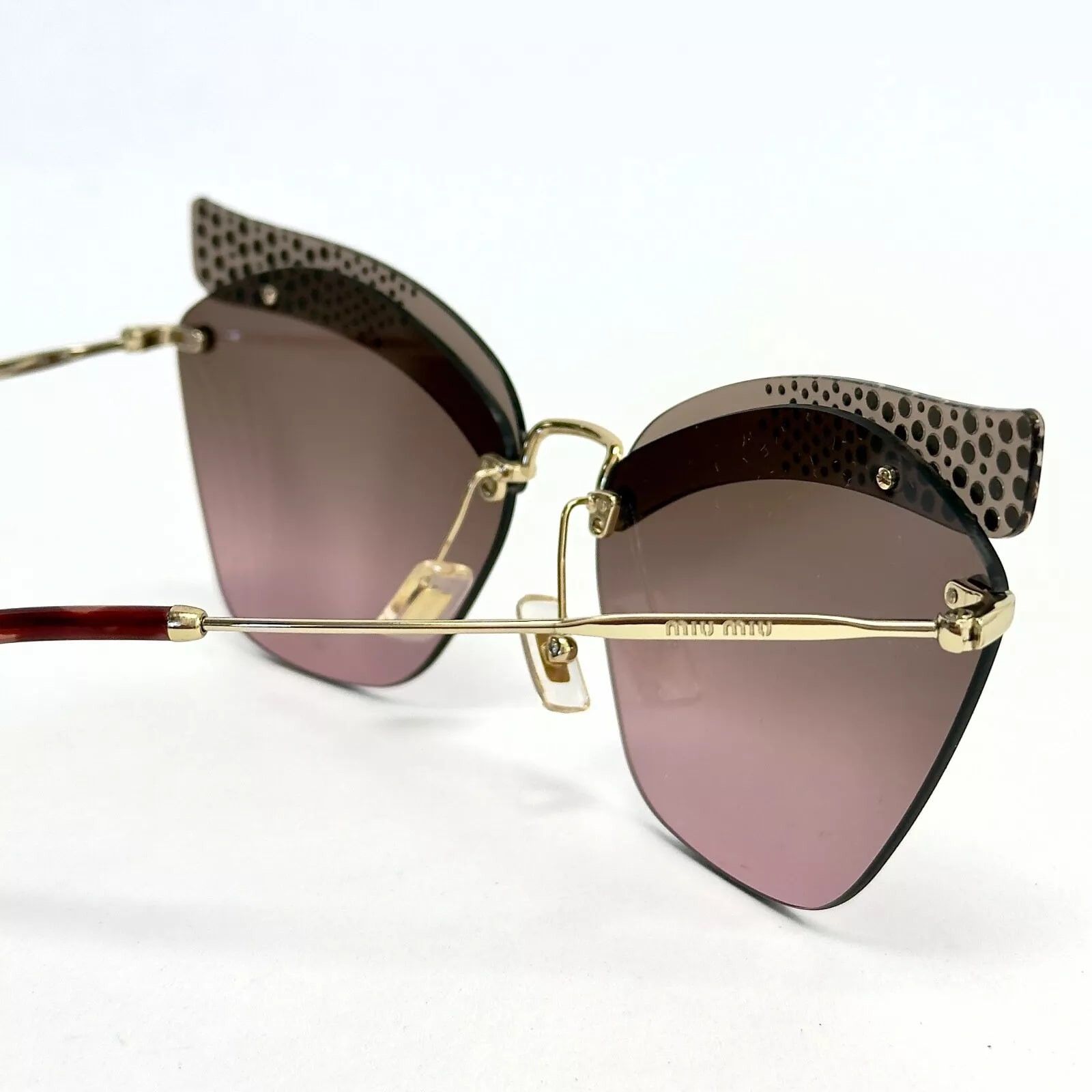 Miu Miu MIU MIU 56T NOIR MU56TS Gold Pink Crystal Rimless Sunglasses Size ONE SIZE - 3 Thumbnail