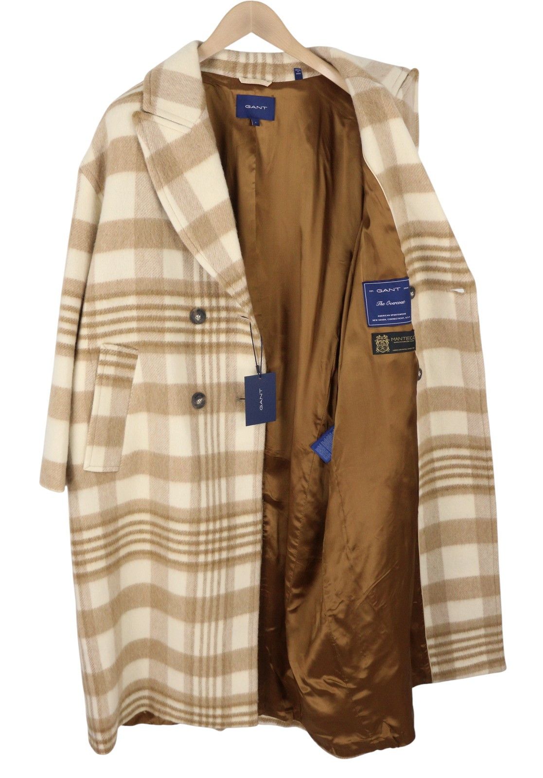 Gant CHECKED OVERCOAT L Light Beige Wool Blend Coat 87282 Size L / US 10 / IT 46 - 5 Thumbnail
