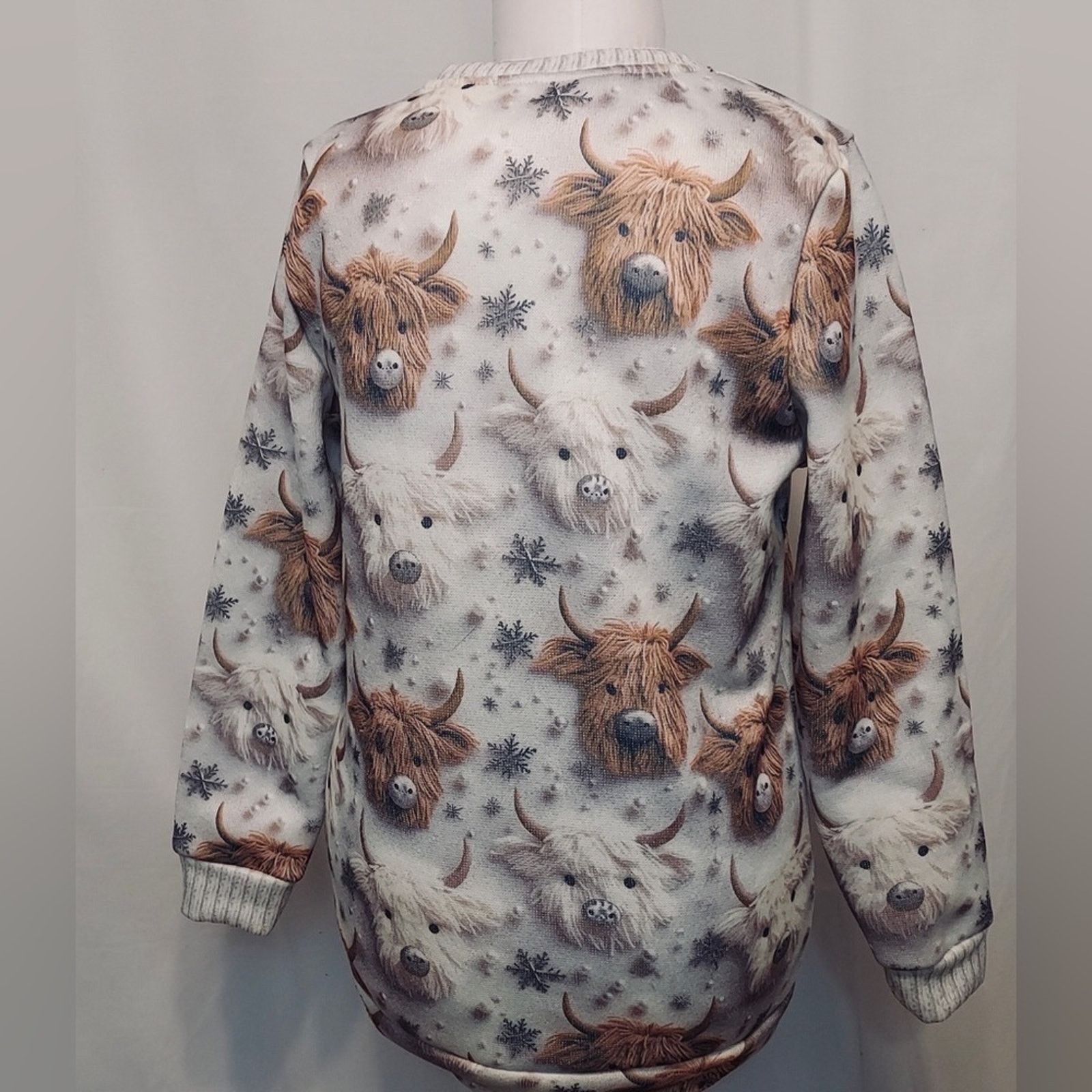 Other Knit Winter Cow Lover Beaded Yarn Animal Long Sleeve Sweater Size M / US 6-8 / IT 42-44 - 2 Thumbnail