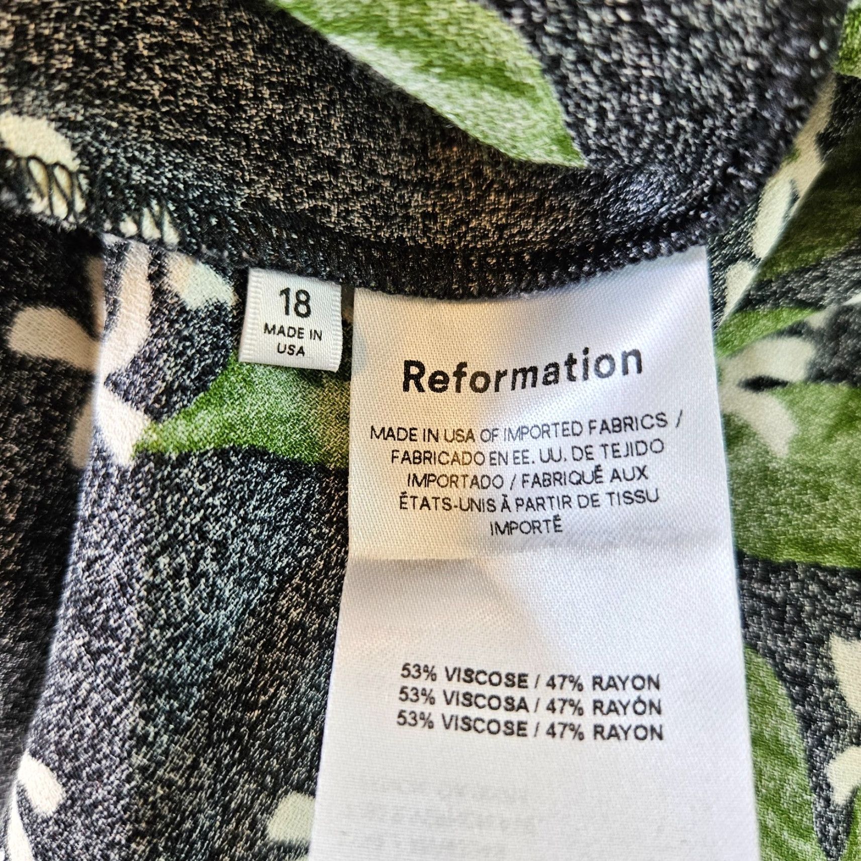 Reformation Reformation Baxley Dress Womens Sz 18 Black Green Floral Smocked Short Sleeve Size 40" / US 18 - 5 Thumbnail