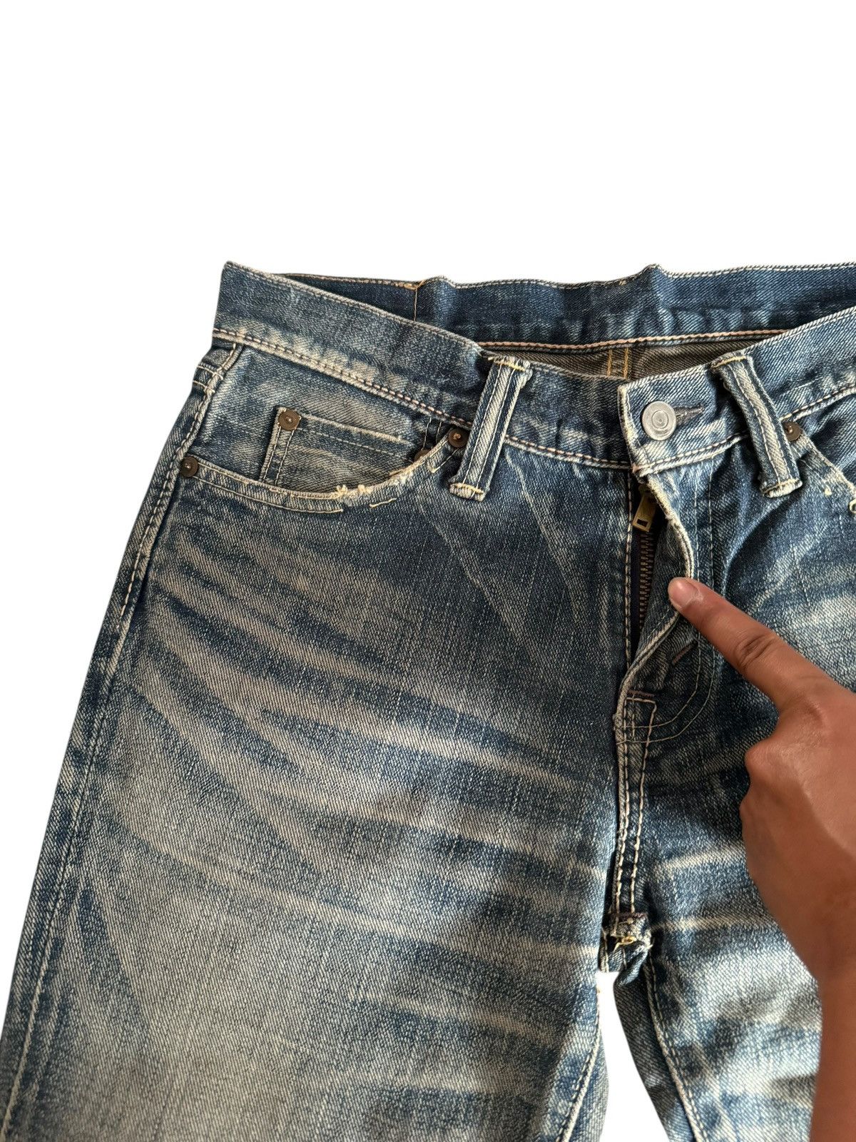 Japanese Brand Flared Jeans David Olive Accessories Faded Distressed Denim Size US 29 - 6 Thumbnail