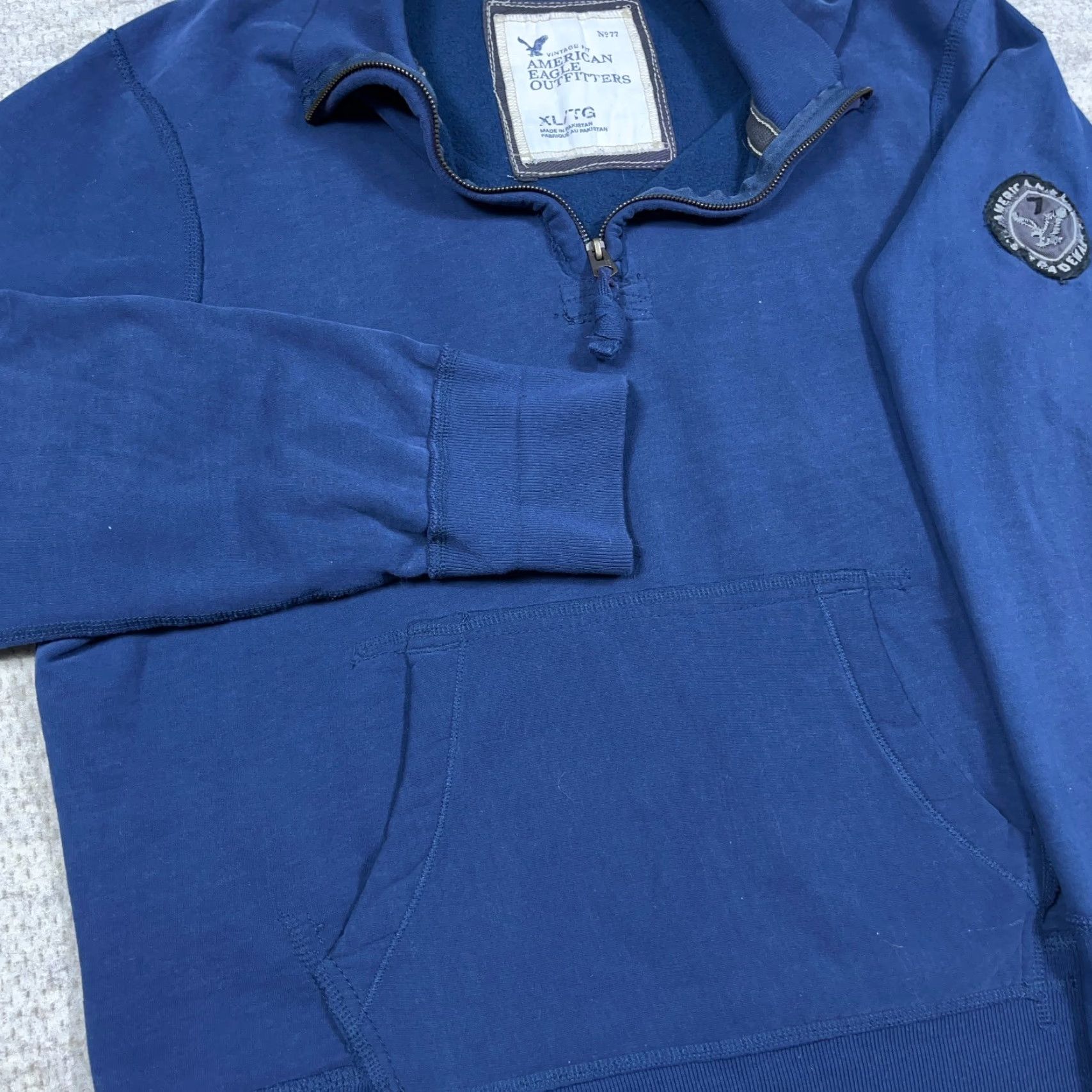 American Eagle Outfitters VINTAGE American Eagle Outfitters Sweatshirt Men XL Blue Pullover 1/4 Zip Hooded Mock Neck Fleece Logo Embroidered Pocket Sweatshirt Size US XL / EU 56 / 4 - 5 Thumbnail