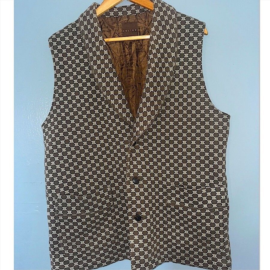 image of Authentic Vintage Celine Men’S Macadam Pattern Vest in Beige, Men's (Size 46R)