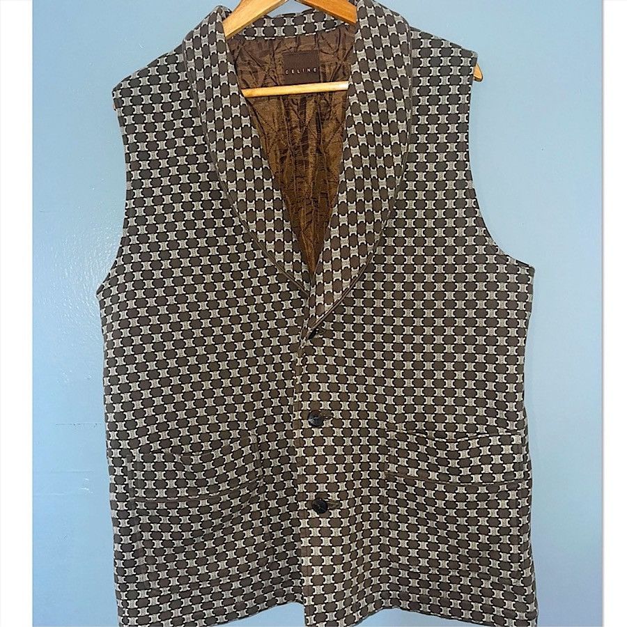 Image of Authentic Vintage Celine Men’S Macadam Pattern Vest in Beige, Men's (Size 46R)