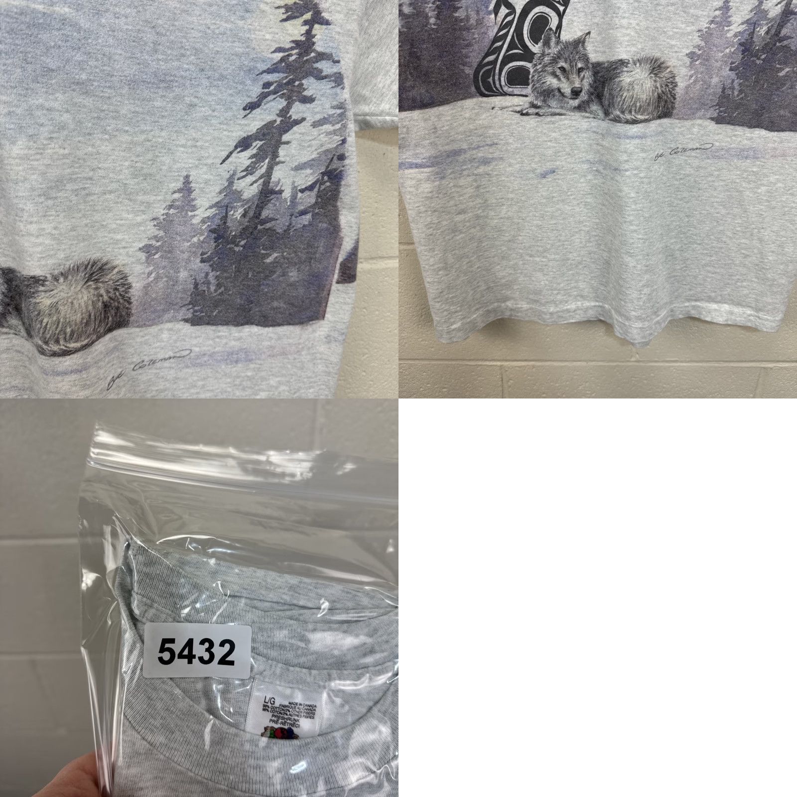 Fruit Of The Loom VINTAGE Alaska T Shirt Mens Large Grey Wolf Nature Sue Coleman Wrap Around Print Shirt Mens Large Grey Wolf Nature 1990s Alaska Animal US Vintage Size US L / EU 52-54 / 3 - 11 Thumbnail