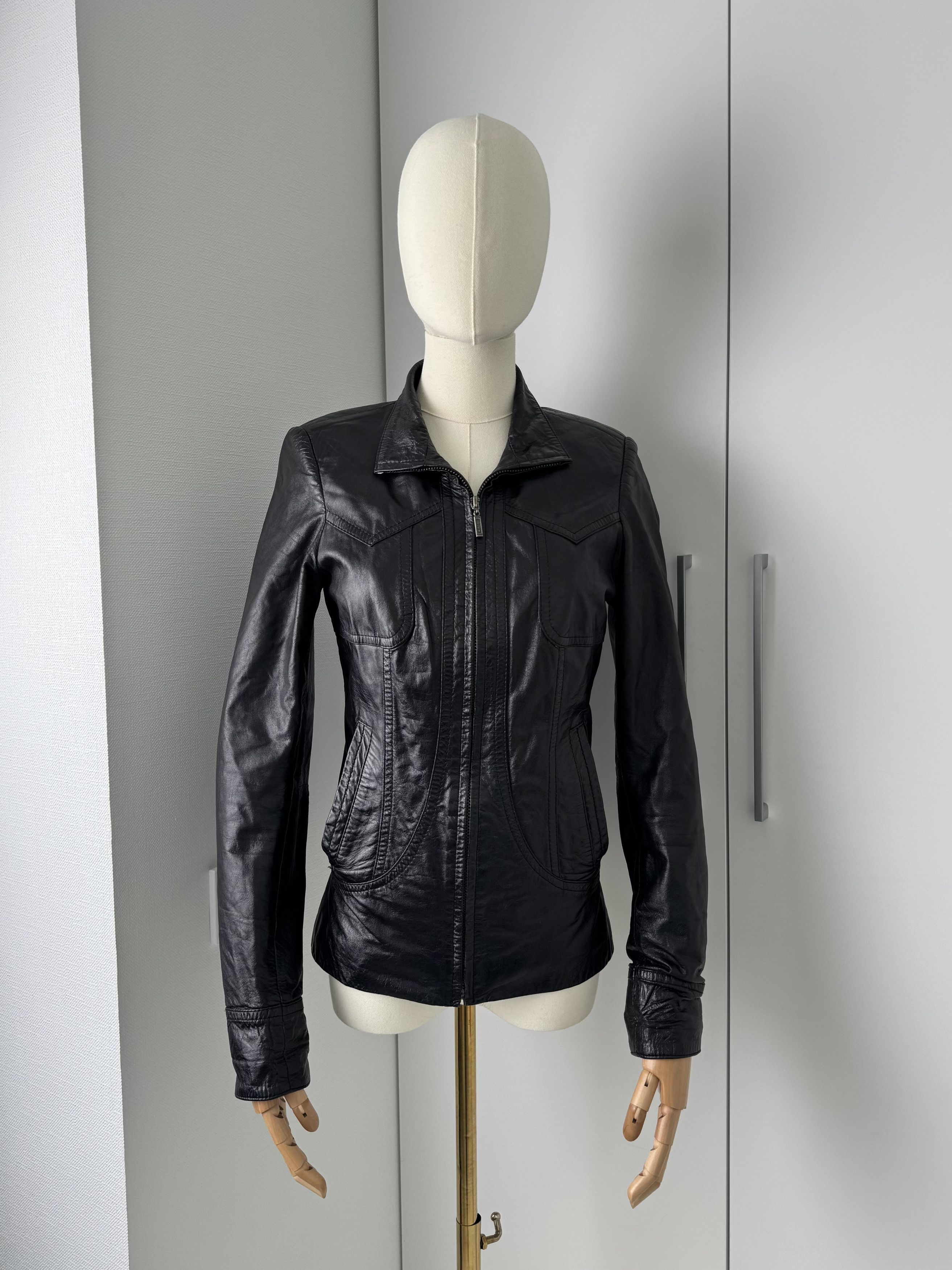 Japanese Brand Y2K Leather Jacket Womens Slim Fit Zip Up Biker Moto Coat Size S / US 4 / IT 40 - 1 Thumbnail