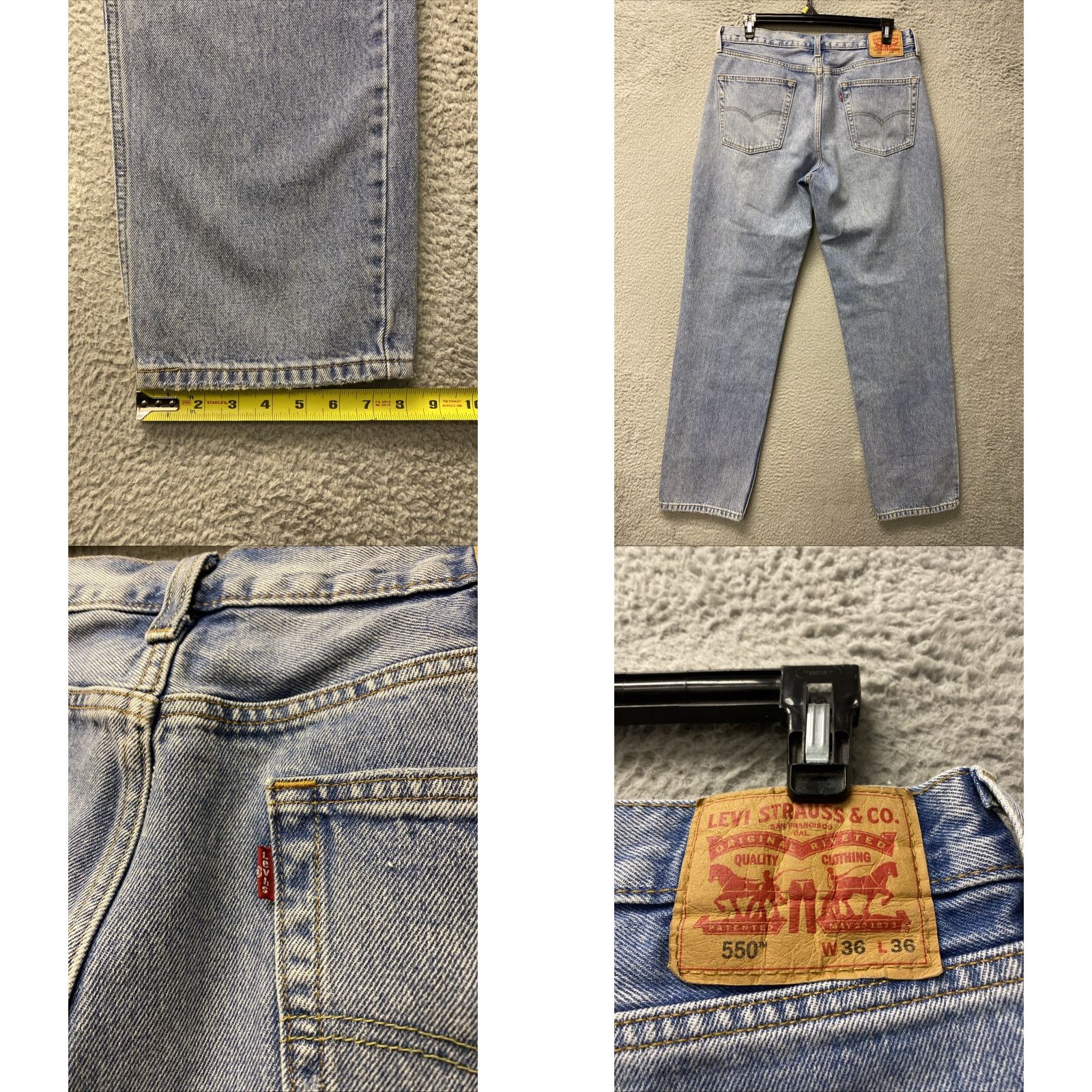 Levi's VINTAGE Levi's 550 Jeans Mens 36 x 36 Blue Denim Distressed 5-Pocket Levi's 550 Men Jeans White label? Size US 36 / EU 52 - 9 Thumbnail