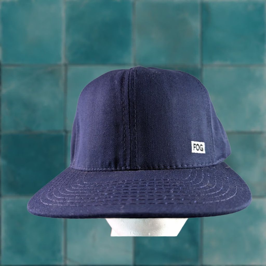 Vintage VINTAGE Blue FOG Embroidery Navy Blue Twill Fitted Hat Made in USA Large XL Hat Mens Big Navy Cap Size ONE SIZE - 1 Thumbnail