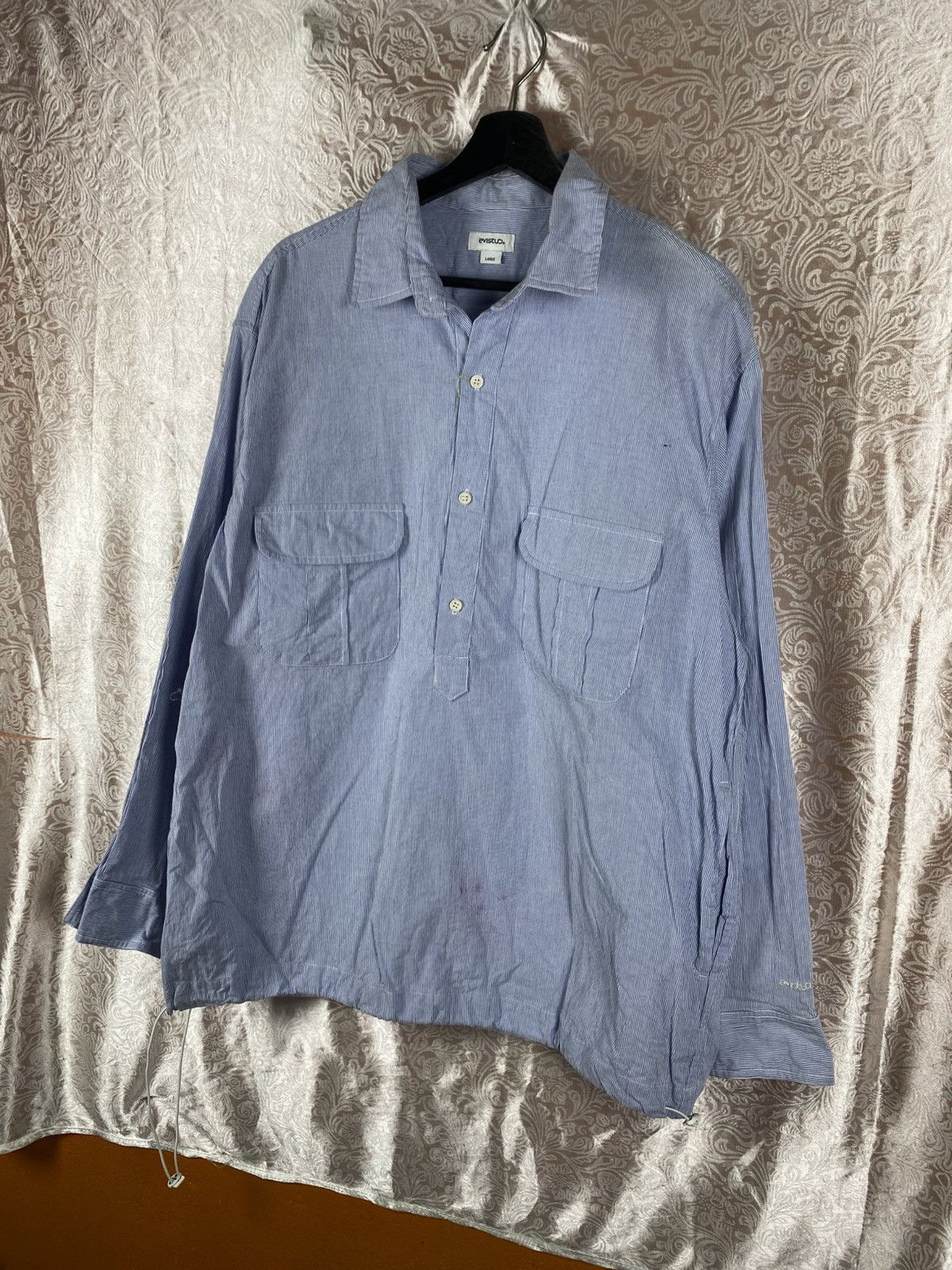 Japanese Brand Evistud Blue Stripe Pullover Shirt Jacket Double Pocket Size US L / EU 52-54 / 3 - 4 Thumbnail