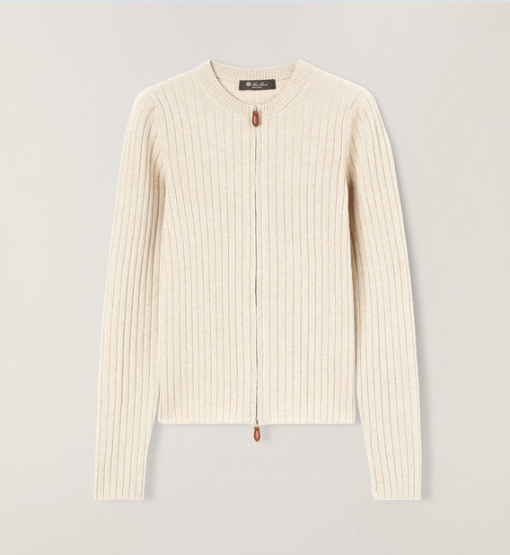 Loro Piana o1w1db10724 Maras Bomber Cashmere Cardigan in Ivory Size M / US 6-8 / IT 42-44 - 1 Thumbnail