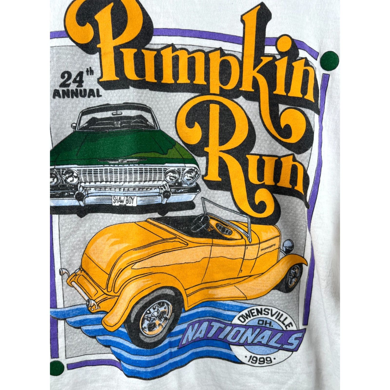 Fruit Of The Loom Vintage 1999 Pumpkin Run Nationals T-Shirt XXXL Fruit of the Loom Regular Men White 90s Car Show Rod & Custom 3XLSharron Shirt Mens Size US XXL / EU 58 / 5 - 7 Thumbnail
