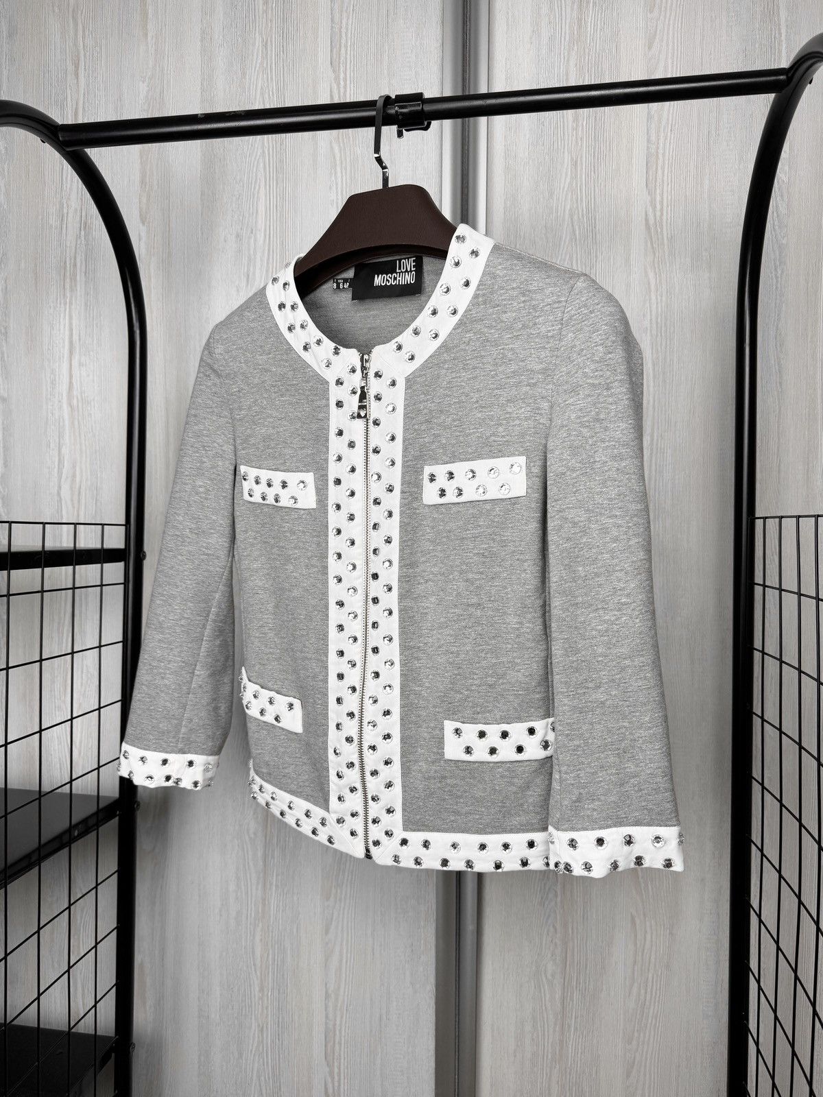 Love Moschino Love Moschino Grey Studded Cotton Cardigan Full zip jacket Size M / US 6-8 / IT 42-44 - 5 Thumbnail