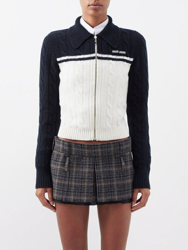 Miu Miu MIU MIU Cable-Knit Wool-Blend Zip Cardigan Size XS / US 0-2 / IT 36-38 - 4 Thumbnail