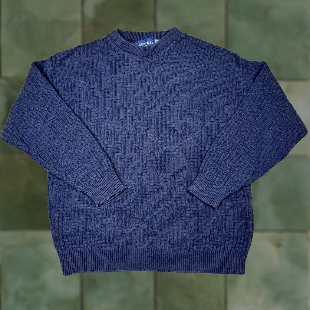 Vintage VINTAGE John Weitz Heavyweight Sweater Mens Large Blue Pullover Sweater 90s Classic Knit Cotton Ret Size US L / EU 52-54 / 3 - 1 Thumbnail