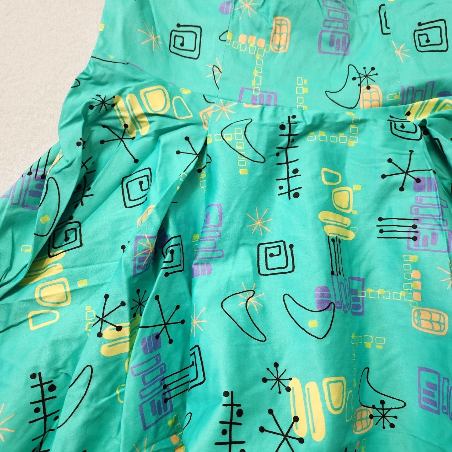 Atomic VINTAGE Pinup Couture Atomic Dress Fit Flare XL Teal 50s Retro Halter Rockabilly Vanity Dress Knee Length with Belt Womens XL Teal Size XL / US 12-14 / IT 48-50 - 4 Thumbnail