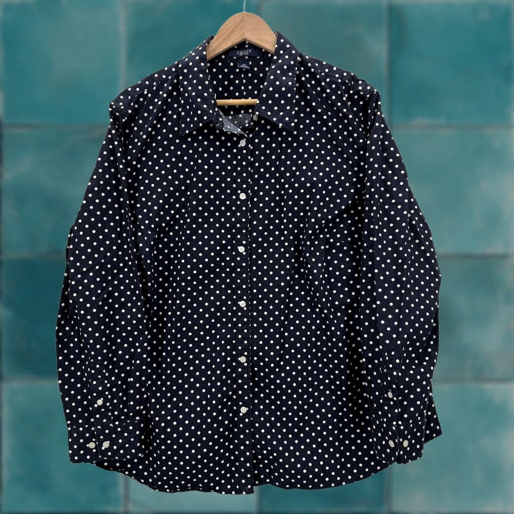 Chaps Chaps Shirt Womens 2X Navy White Polka Dot Button Front Long Sleeve Cotton Size XXL / US 16-18 / IT 52-54 - 1 Thumbnail