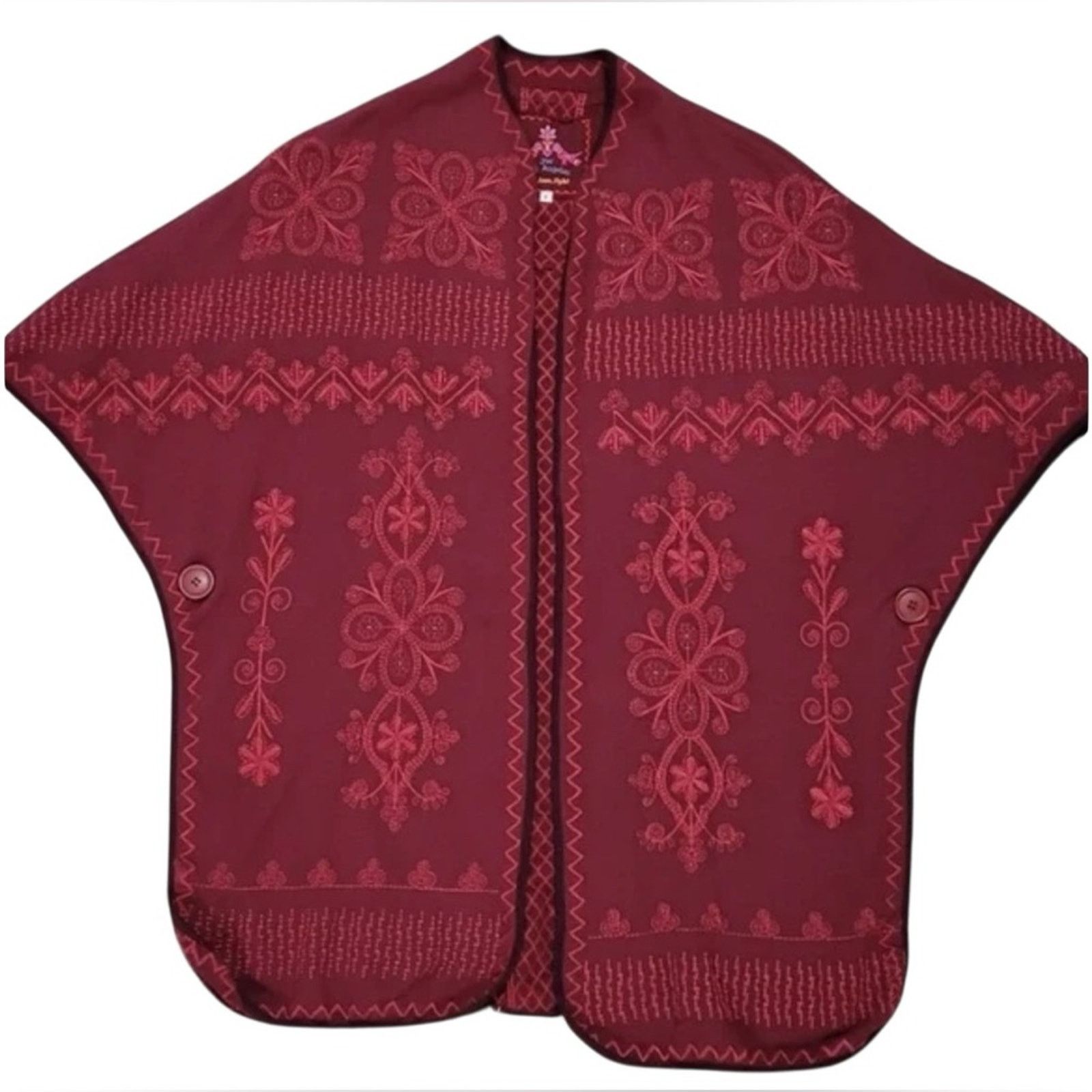 Johnny Was Johnny was burgundy cape poncho embroidered kimona jacket M Size M / US 6-8 / IT 42-44 - 1 Thumbnail