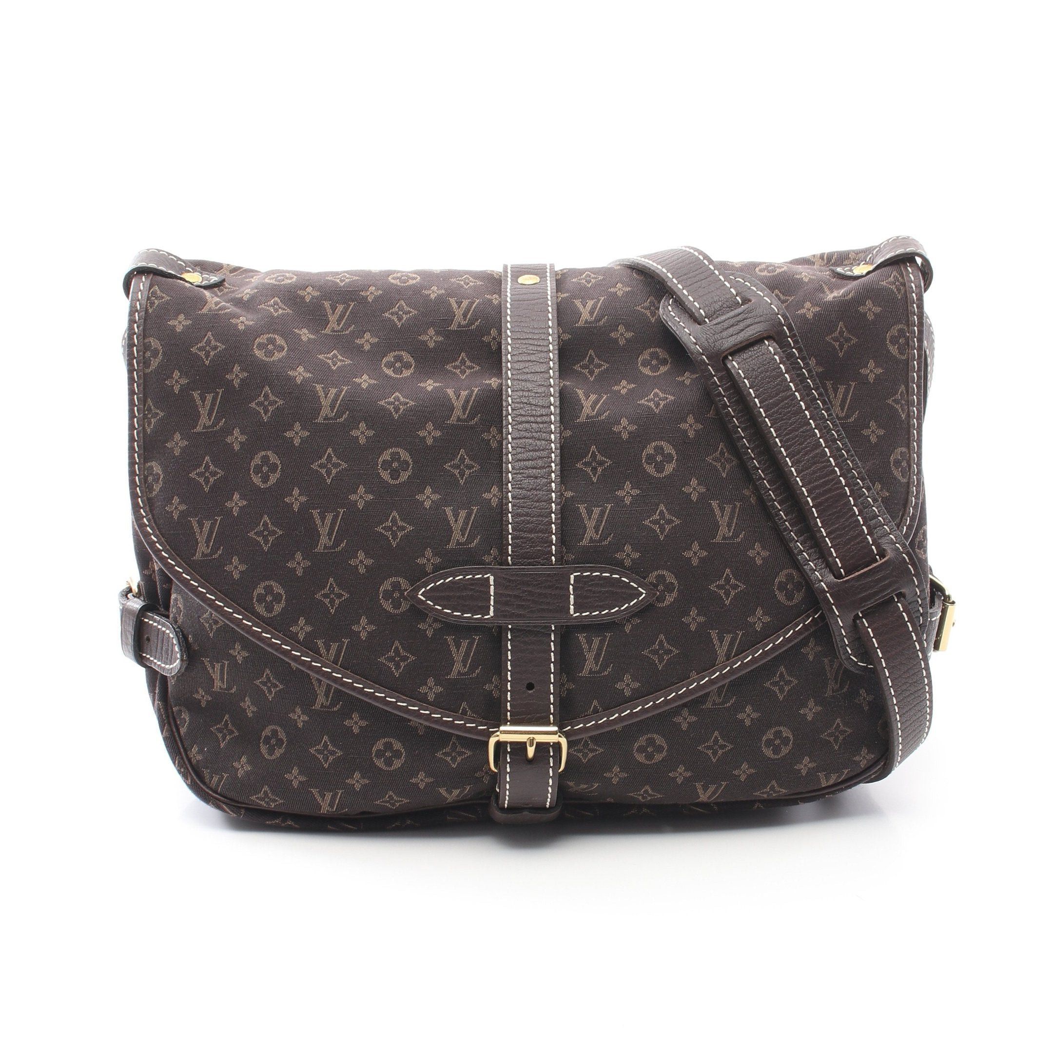 Louis Vuitton Saumur Monogram Mini Run Ebene Shoulder Bag Canvas Leather Dark Brown in Black, Women's