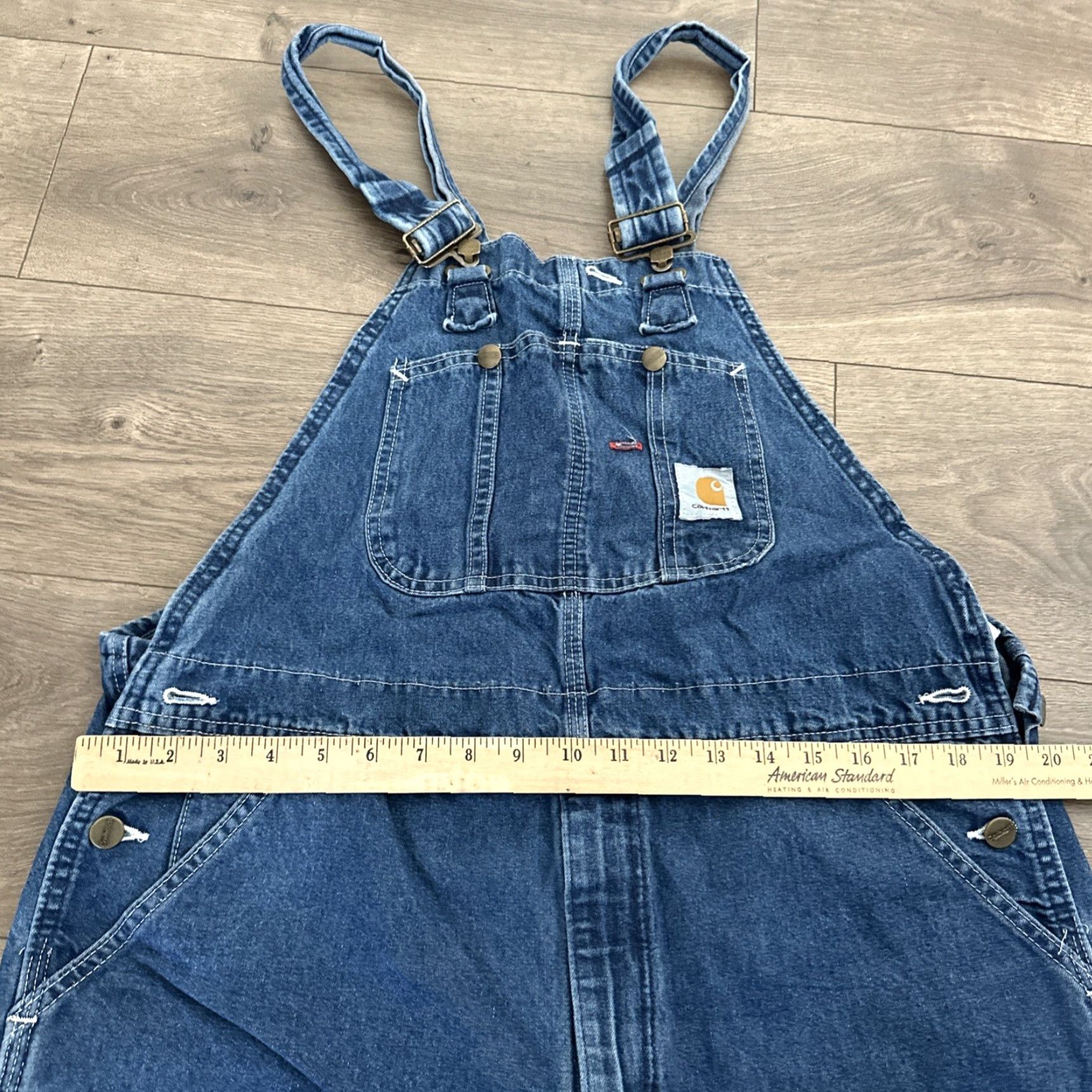Carhartt Carhartt Bib Overalls Mens Blue Denim Carpenter Zip Suspender Buttons High Rise Regular Big & Tall 40x24 40 In Inseam 40" Width 30" Width Size US 44 / EU 60 - 4 Thumbnail