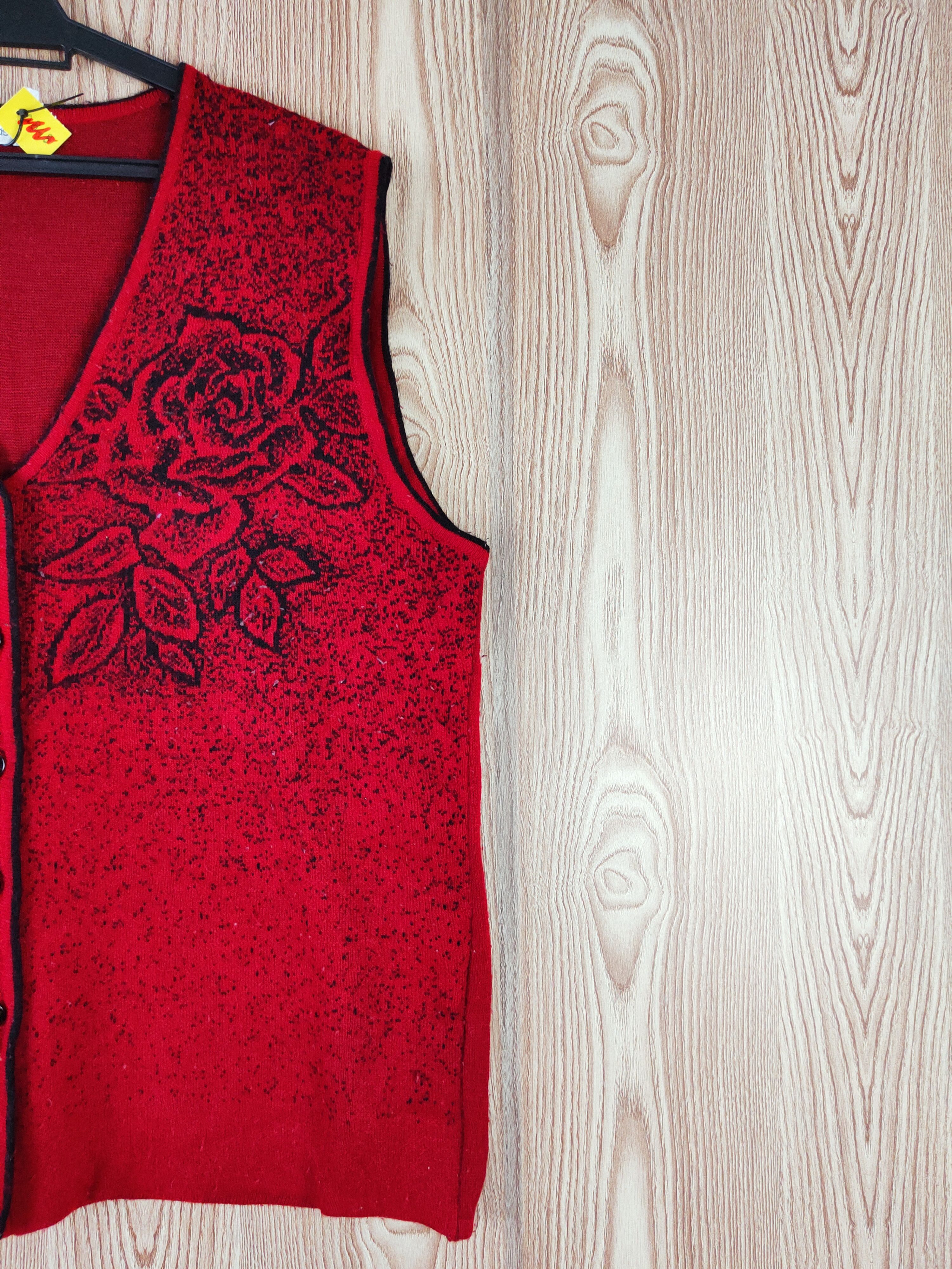Vintage Ladies Fashion Red Roses Knitwear Cardigan Vests #W164 Size L / US 10 / IT 46 - 6 Thumbnail