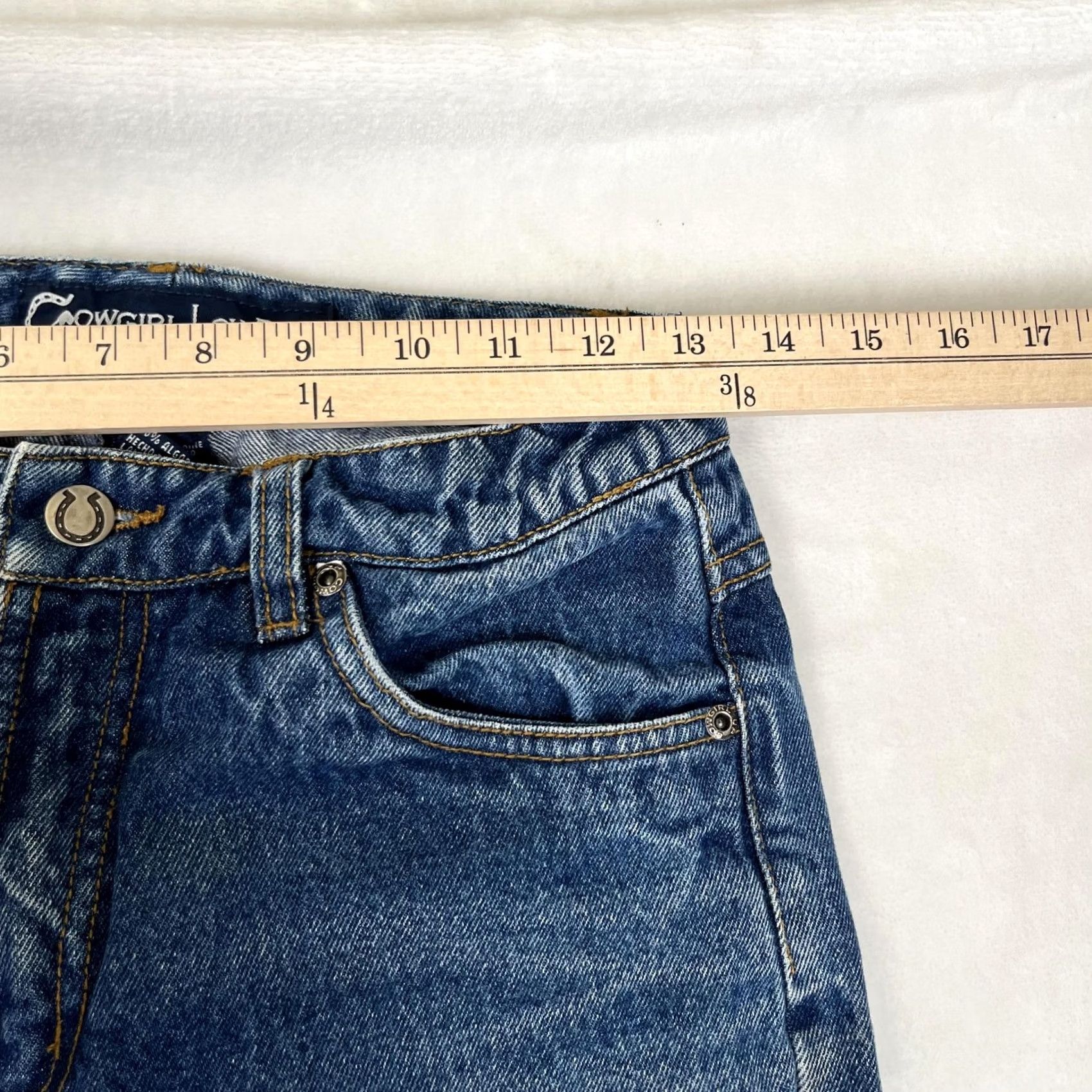 Denime VINTAGE Cowgirl Up Jeans Juniors 3/4 Low Rise Straight 26x34 Blue Denim Size 26" / US 2 / IT 38 - 7 Thumbnail