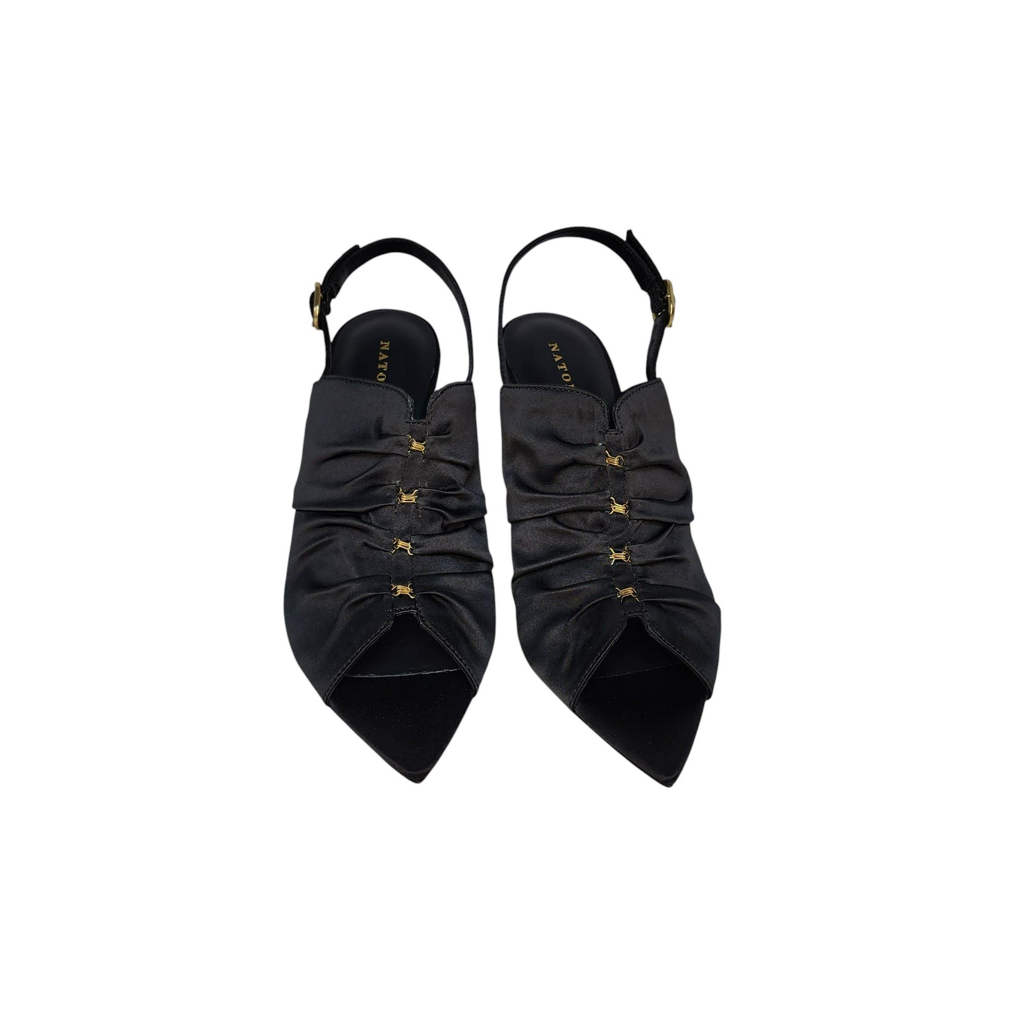 Other Natori Black Satin Silk Pointed Toe Stiletto Sandals Size US 8 / IT 38 - 3 Thumbnail