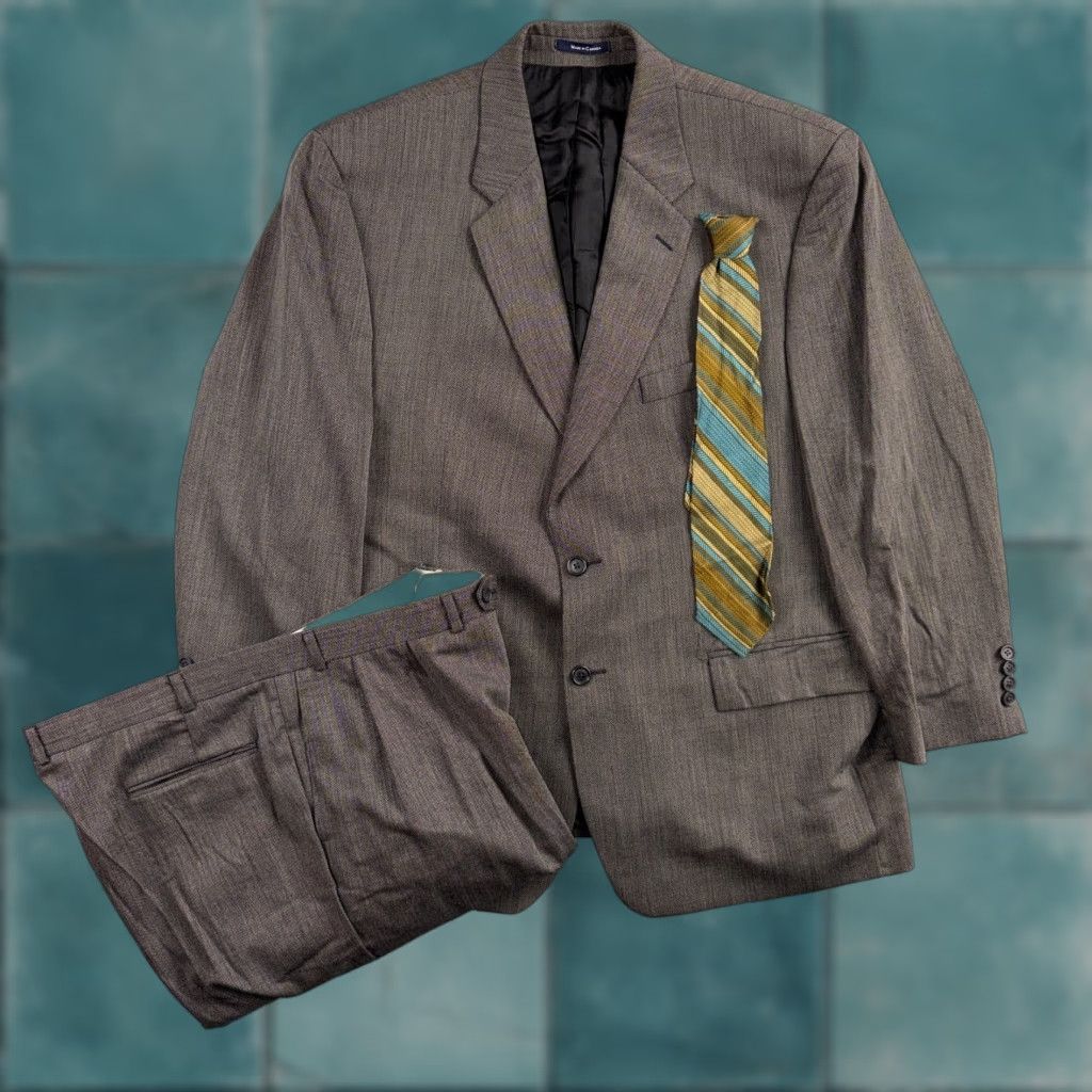 Ralph Lauren VINTAGE Chaps Ralph Lauren 2 PC Suit Jacket Coat Pants Gray Wool 1990s Mens 48 Regular Size N/A Size 48R - 1 Thumbnail