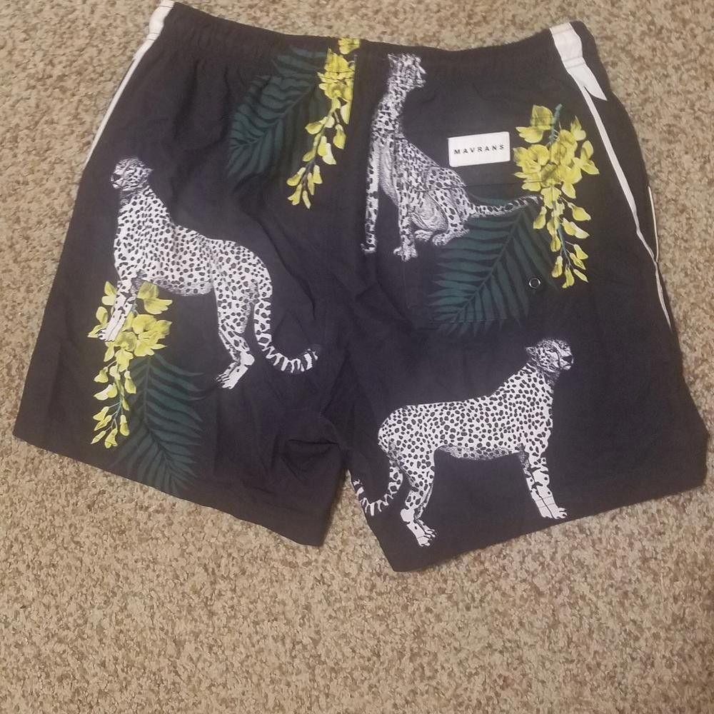 Designer Maveans Navy Men's Swim Shorts with Cheetah Print Size Large Size US 34 / EU 50 - 2 Thumbnail