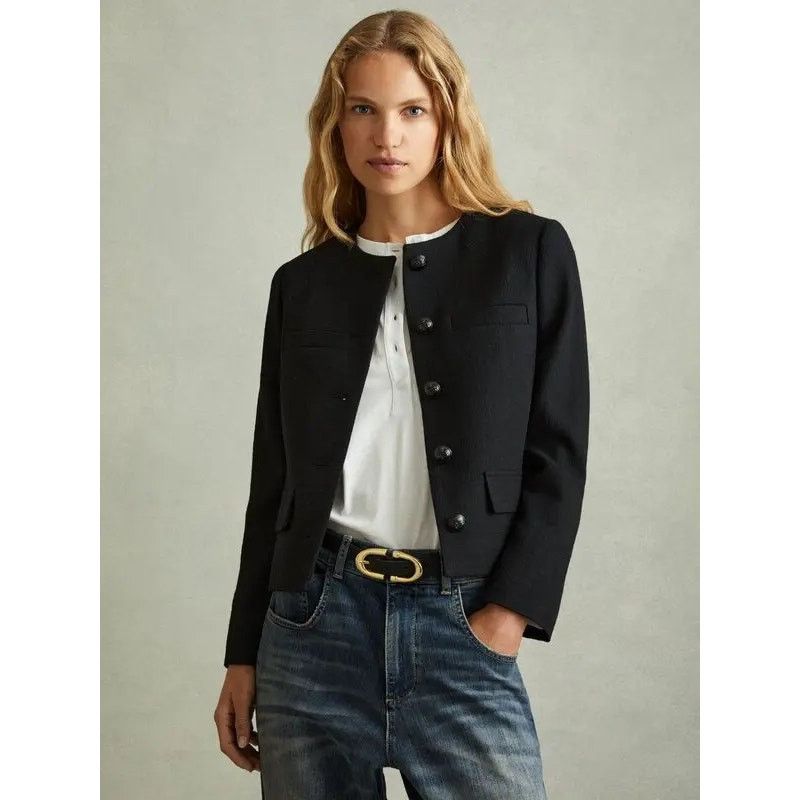Reiss REISS Nola Cropped Wool Jacket - Black Size XL / US 12-14 / IT 48-50 - 1 Thumbnail
