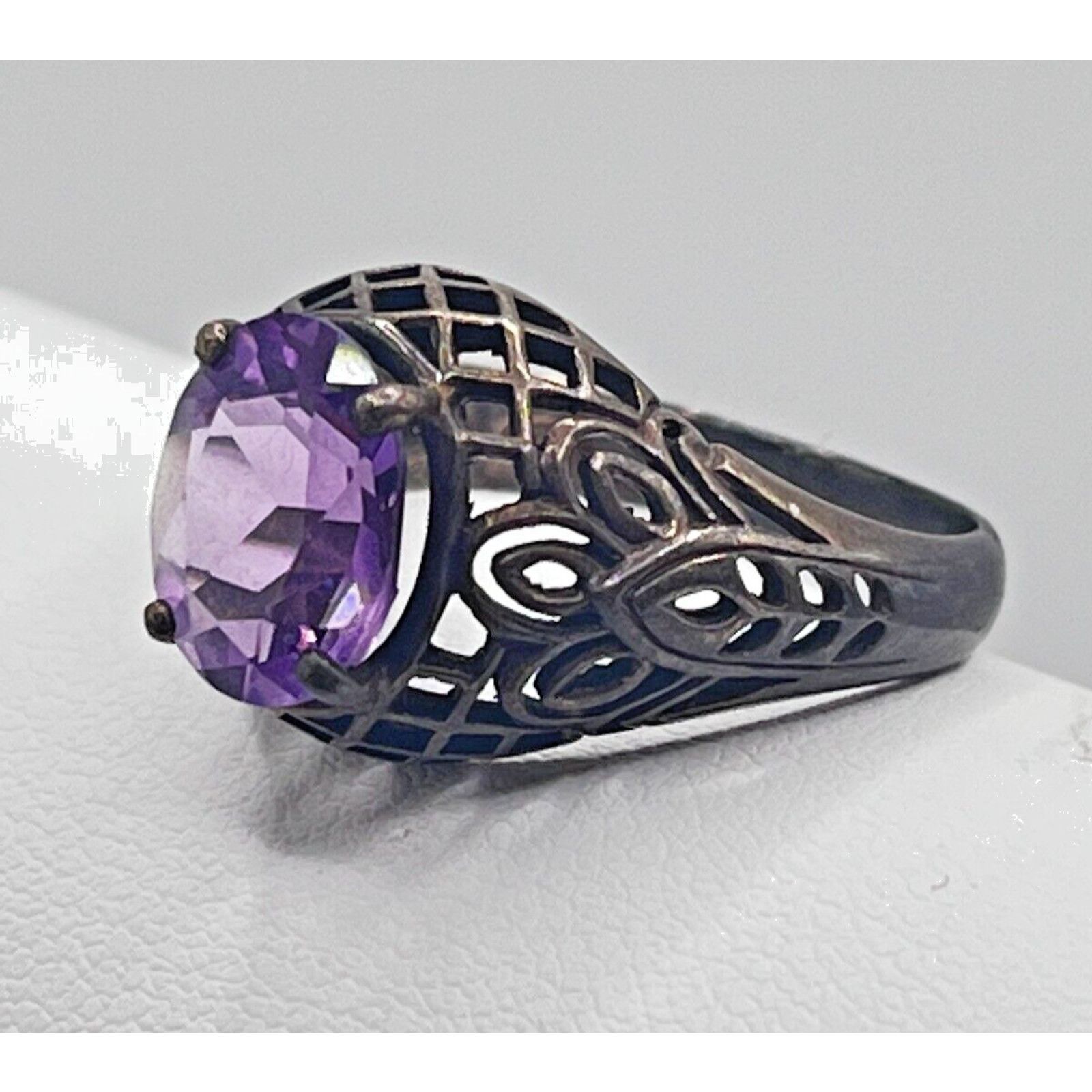 Other 1CT Natural Amethyst 925 Silver Victorian Style Ring Sz 8 Size ONE SIZE - 1 Thumbnail