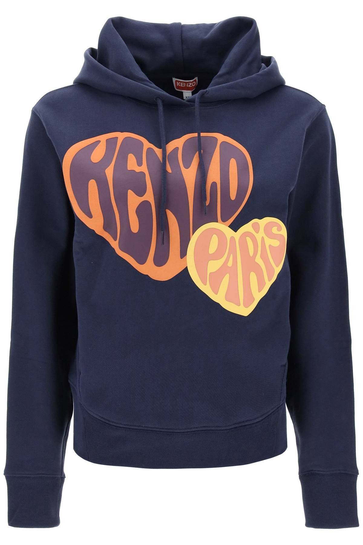 image of Kenzo Heart Print Hoodie in Bleu Nuit, Women's (Size Medium)