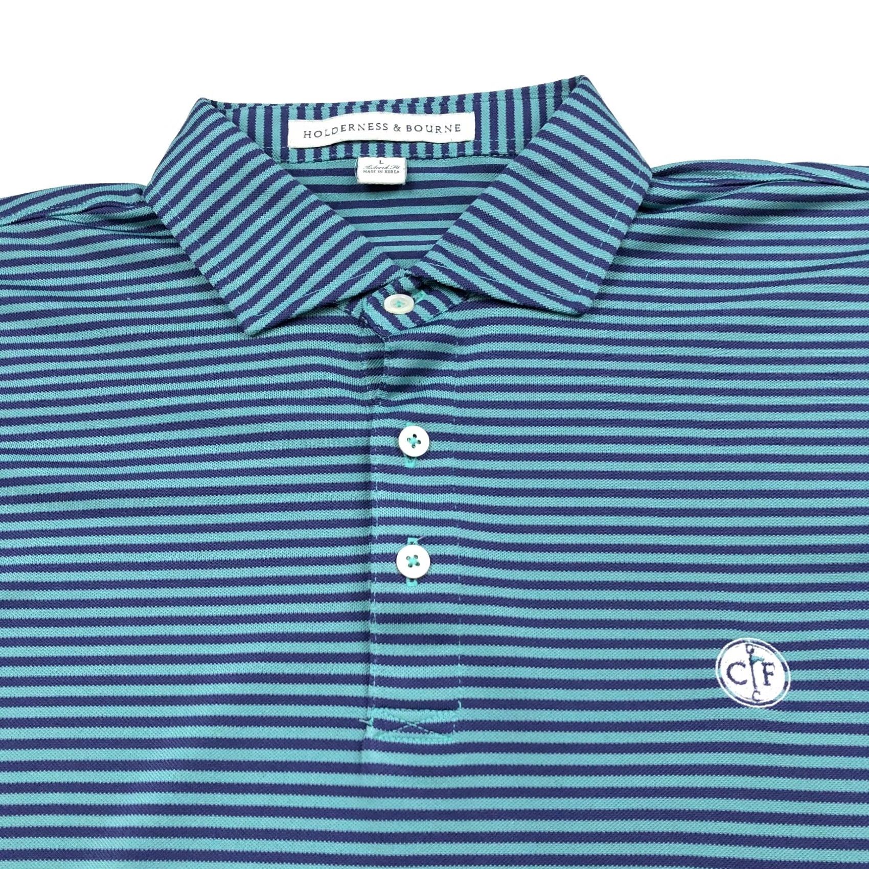 Vintage Holderness & Bourne Polo Shirt LG Golf SS Button Striped Blue Green Shirt Men's Size US L / EU 52-54 / 3 - 2 Thumbnail