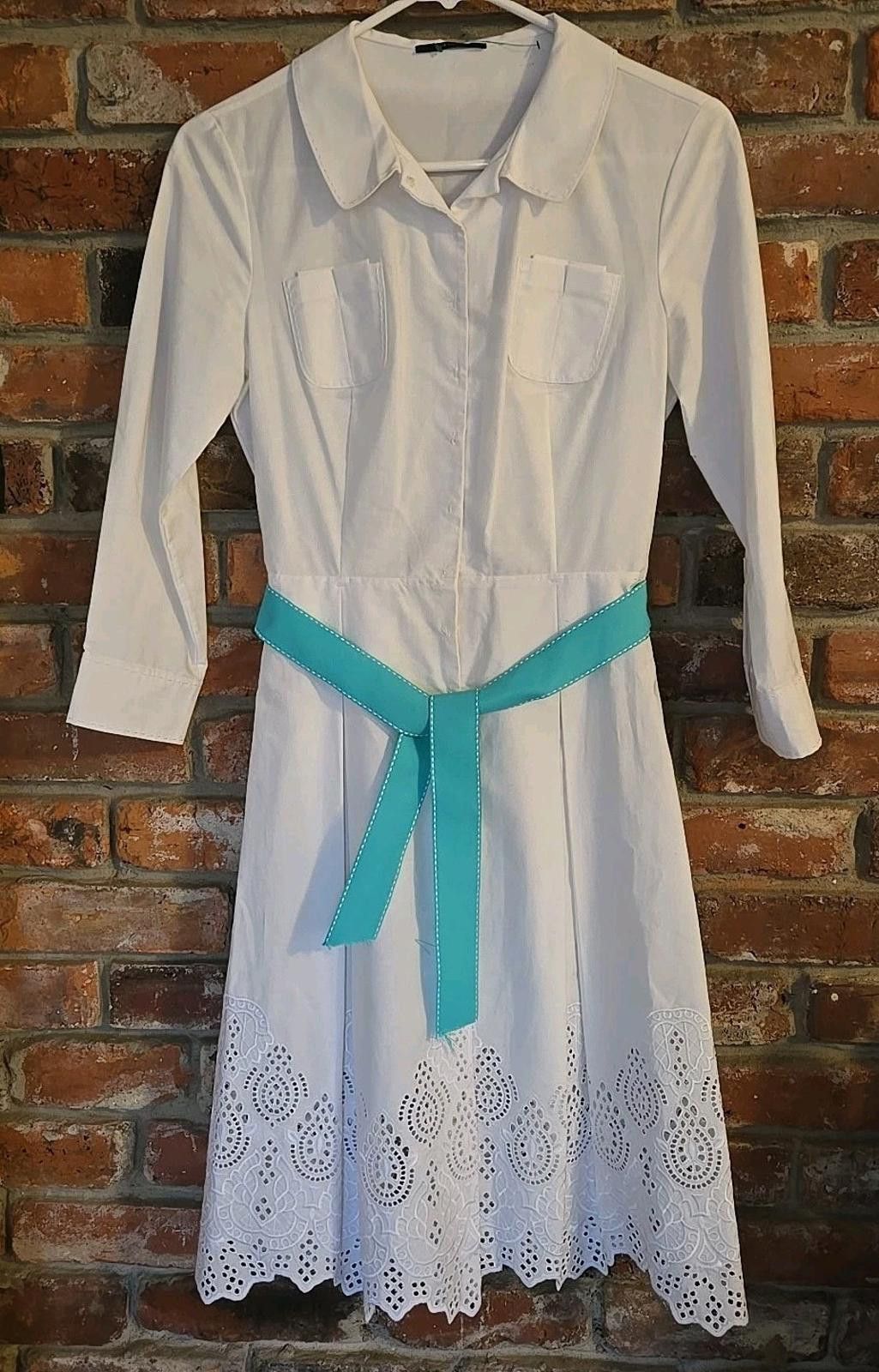 Elie Tahari Tahari Womens Shirt Dress Sz S Small 3/4 Sleeves White Size S / US 4 / IT 40 - 1 Thumbnail