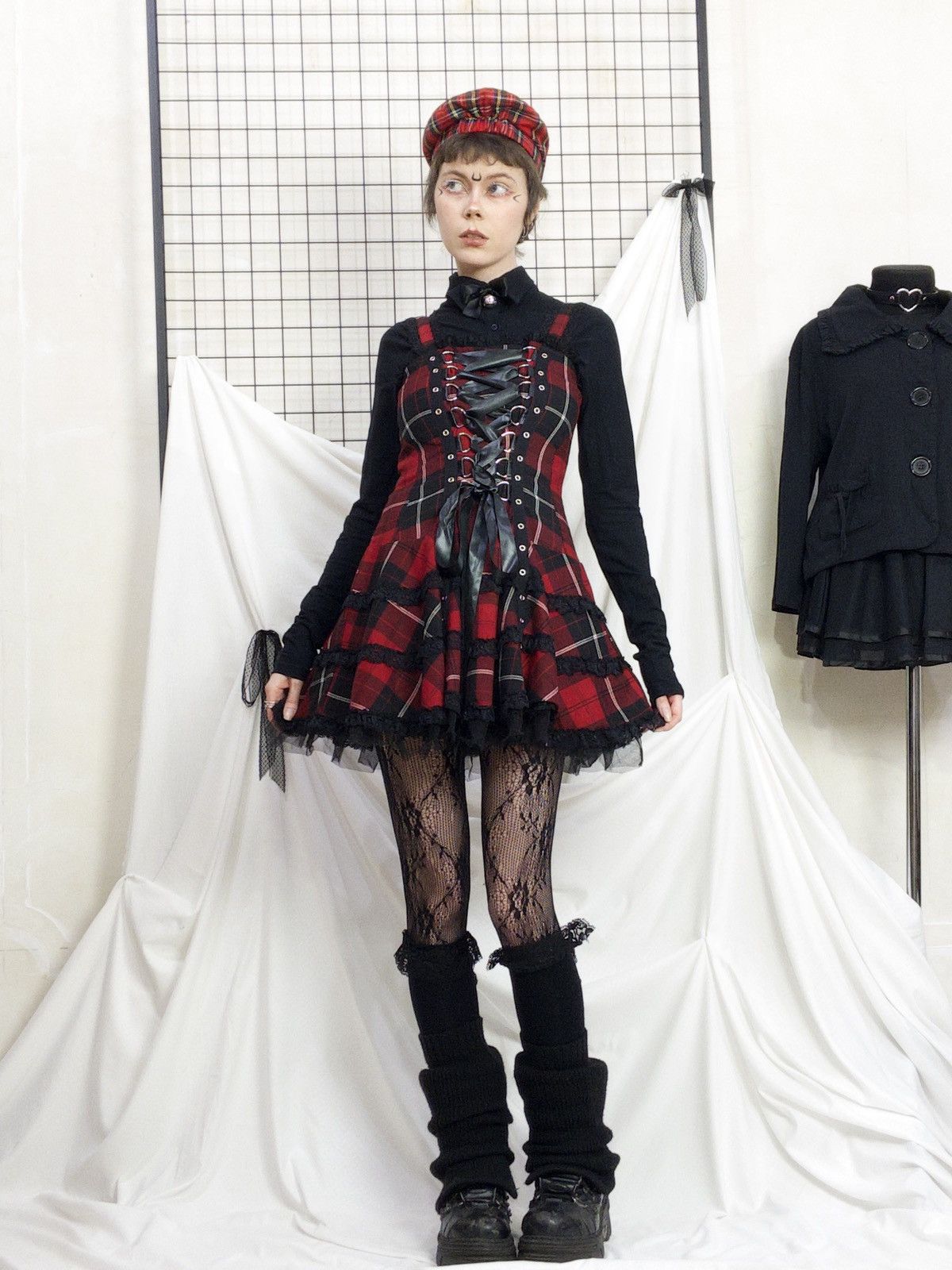 Hell Bunny tartan corset mini dress with lace alt goth punk