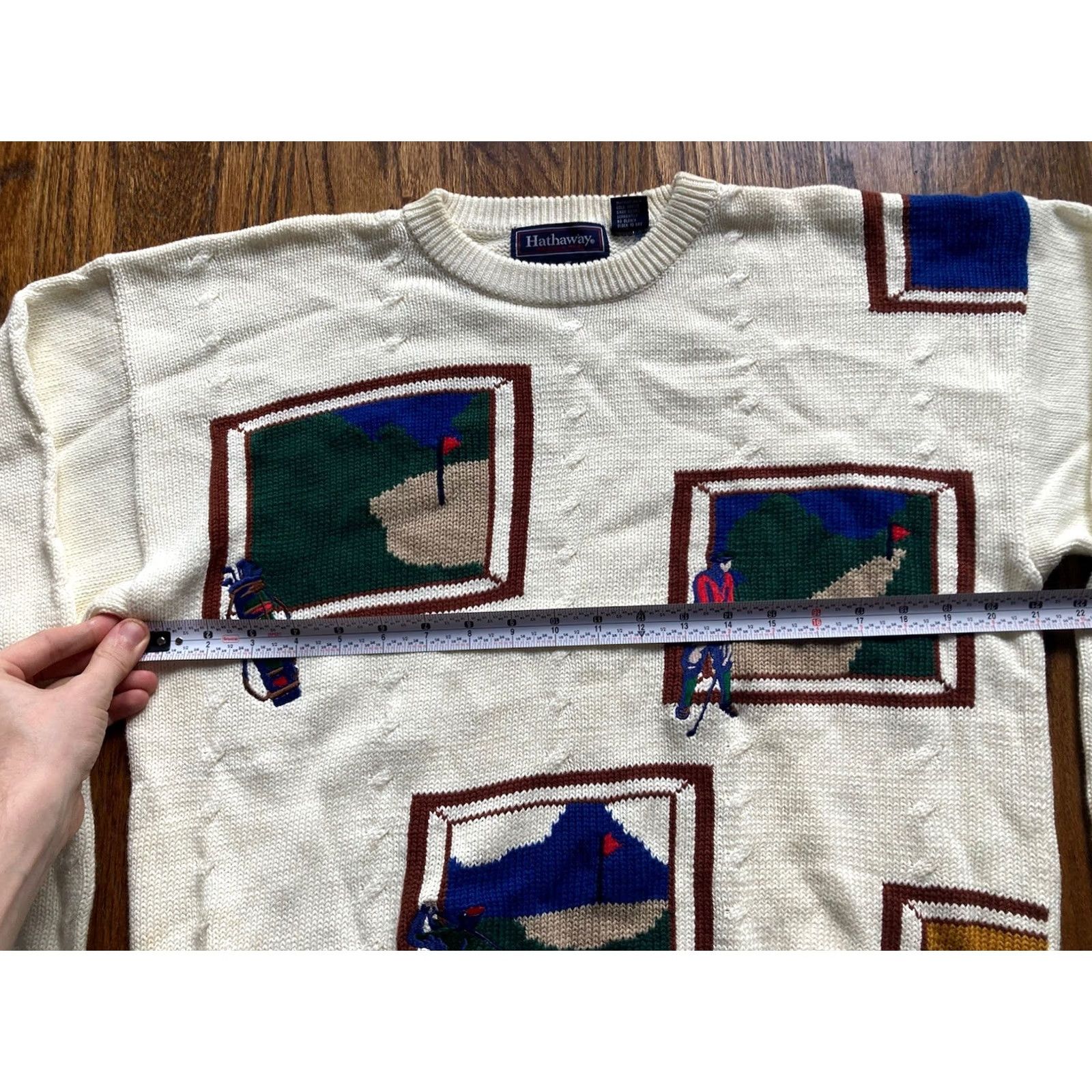 Vintage VINTAGE Hathaway Sweater Mens M cream ivory 90s Golf Size Hand Intarsia Knit Cotton Size US M / EU 48-50 / 2 - 5 Thumbnail